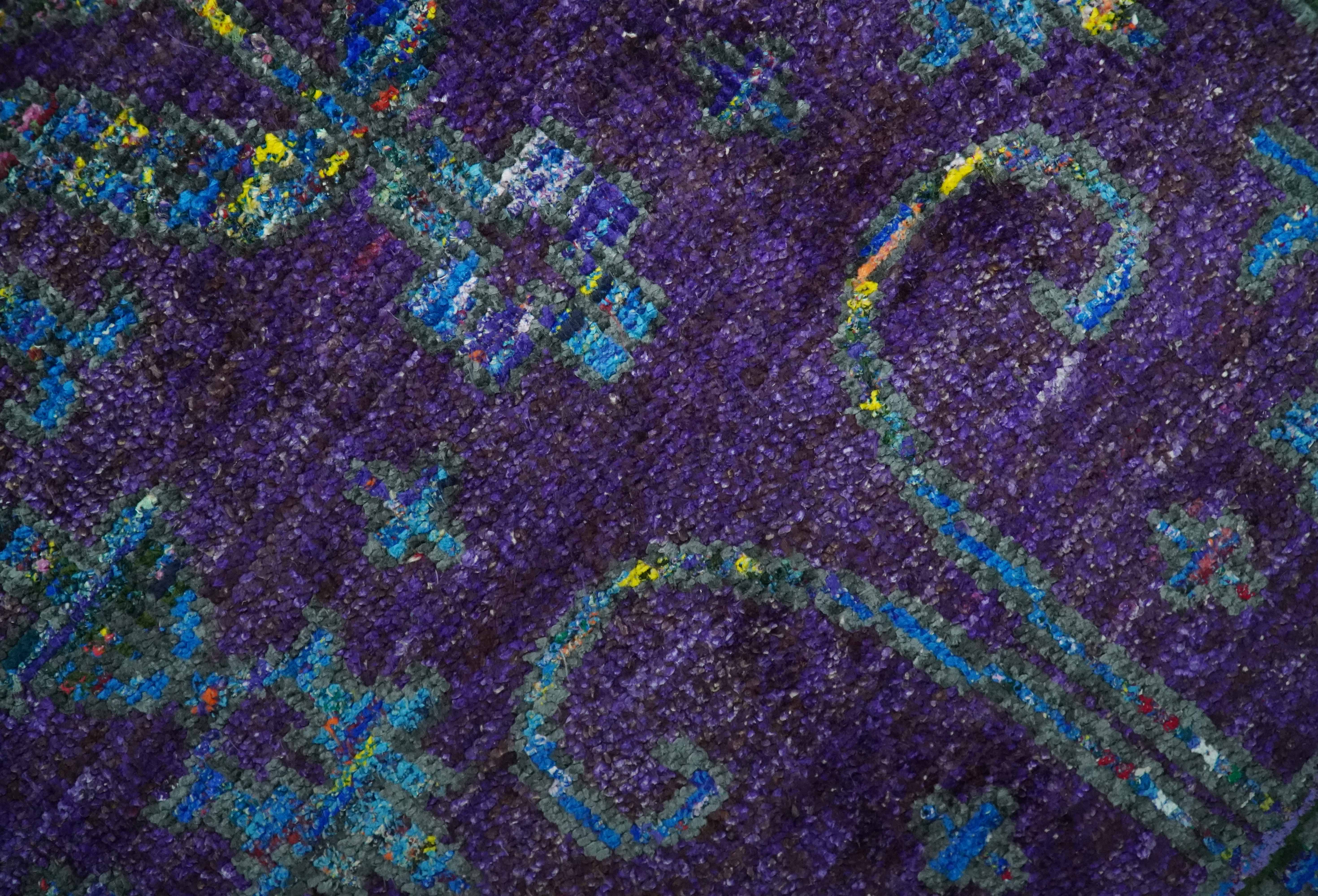 Violet and Blue Traditional Ikat design 5x8 Hand knotted wool area rug - Image 4