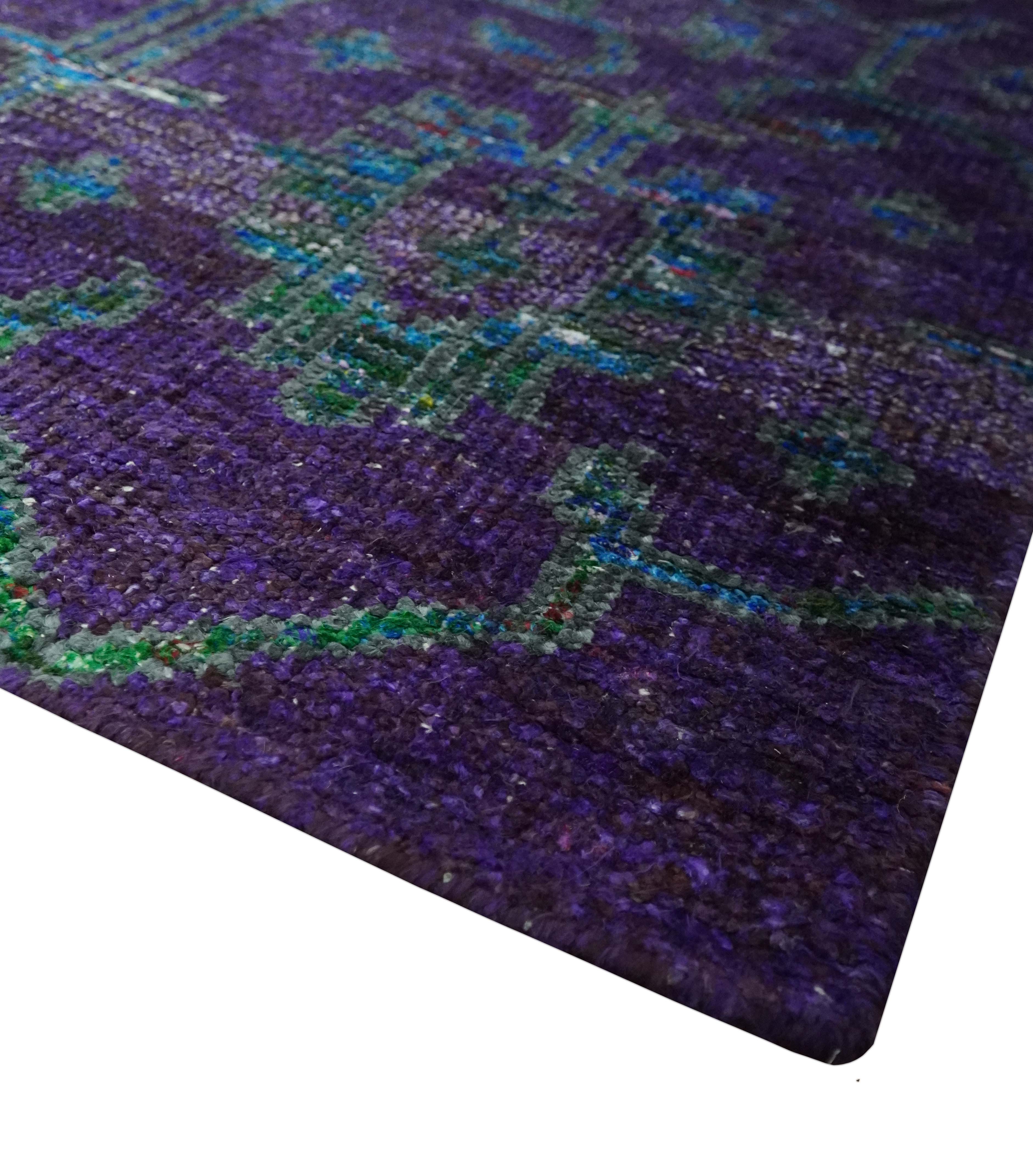 Violet and Blue Traditional Ikat design 5x8 Hand knotted wool area rug - Image 5