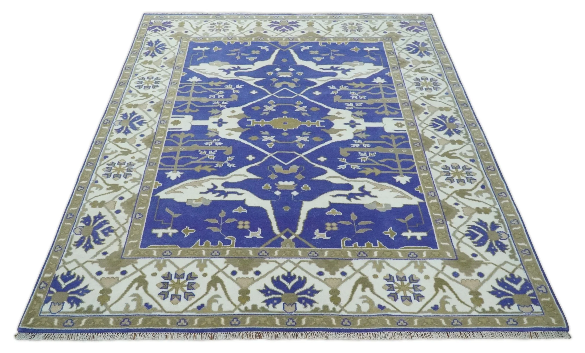 Custom Made Violet, Ivory and Olive Traditional Hand knotted Oriental Oushak wool Area Rug - Image 10