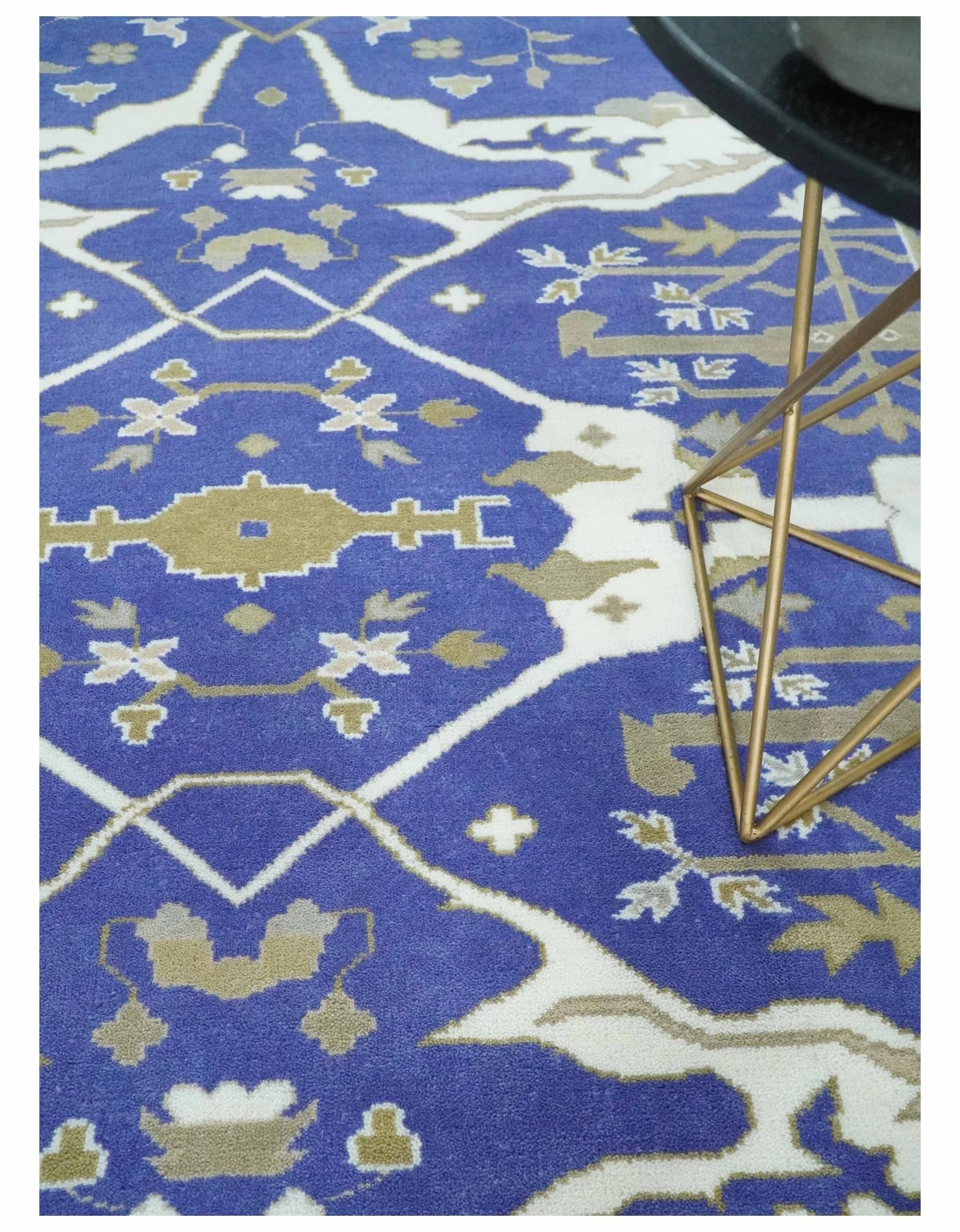 Custom Made Violet, Ivory and Olive Traditional Hand knotted Oriental Oushak wool Area Rug - Image 2