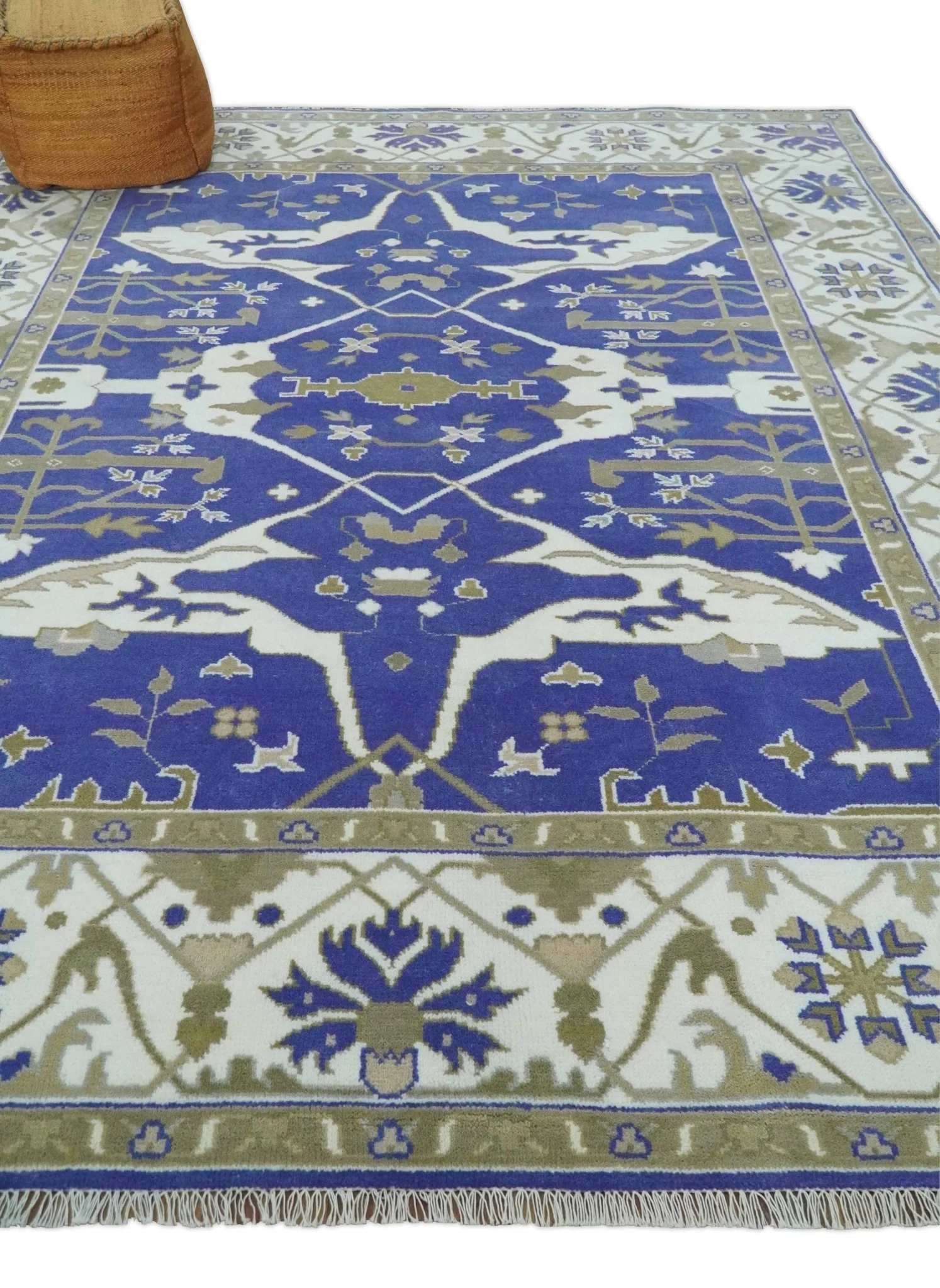 Custom Made Violet, Ivory and Olive Traditional Hand knotted Oriental Oushak wool Area Rug - Image 3