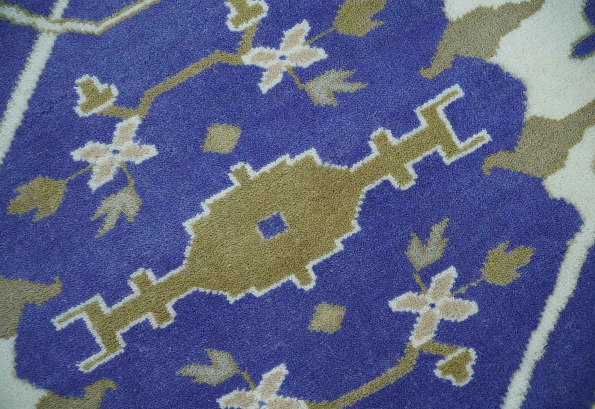 Custom Made Violet, Ivory and Olive Traditional Hand knotted Oriental Oushak wool Area Rug - Image 4
