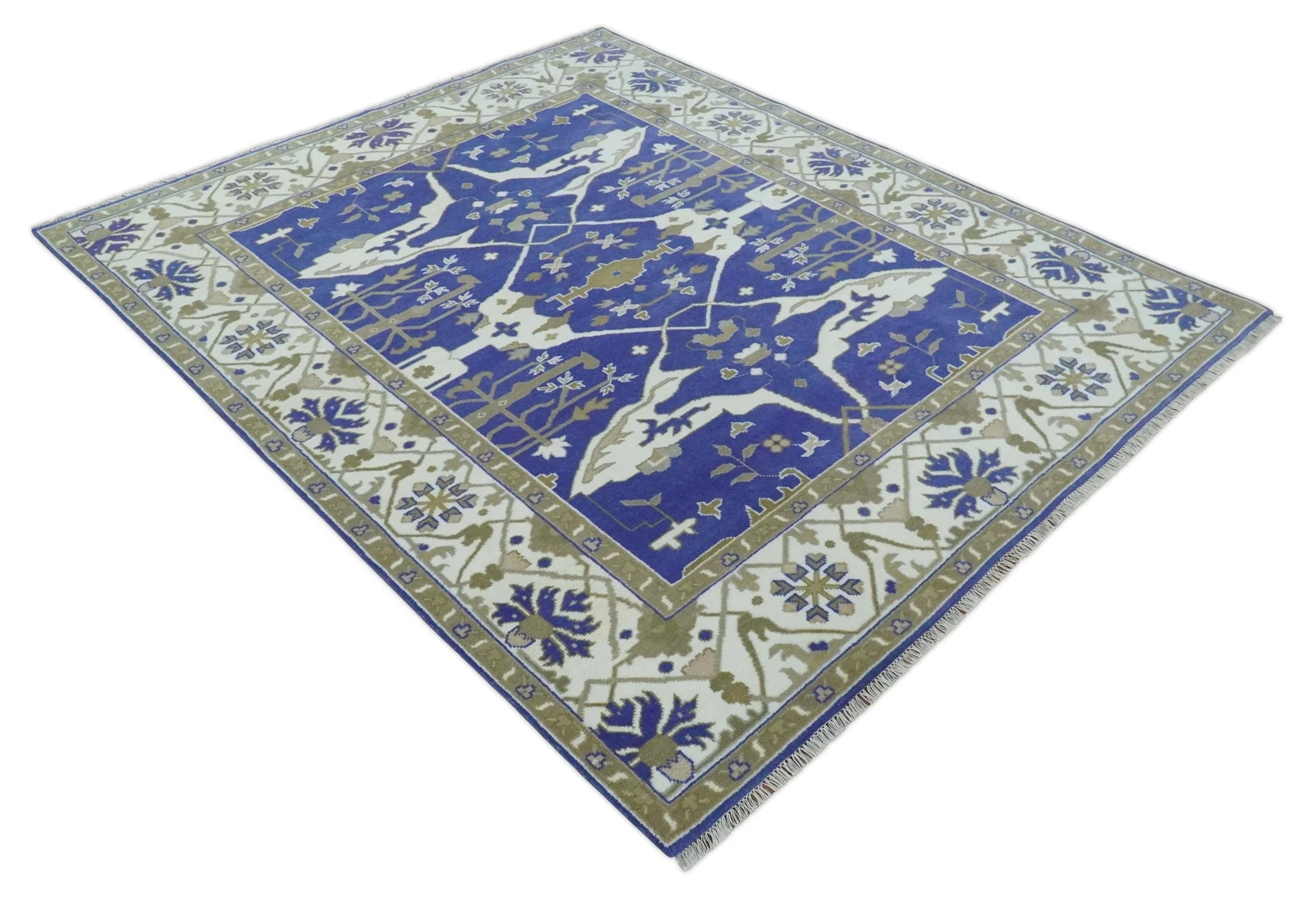 Custom Made Violet, Ivory and Olive Traditional Hand knotted Oriental Oushak wool Area Rug - Image 9