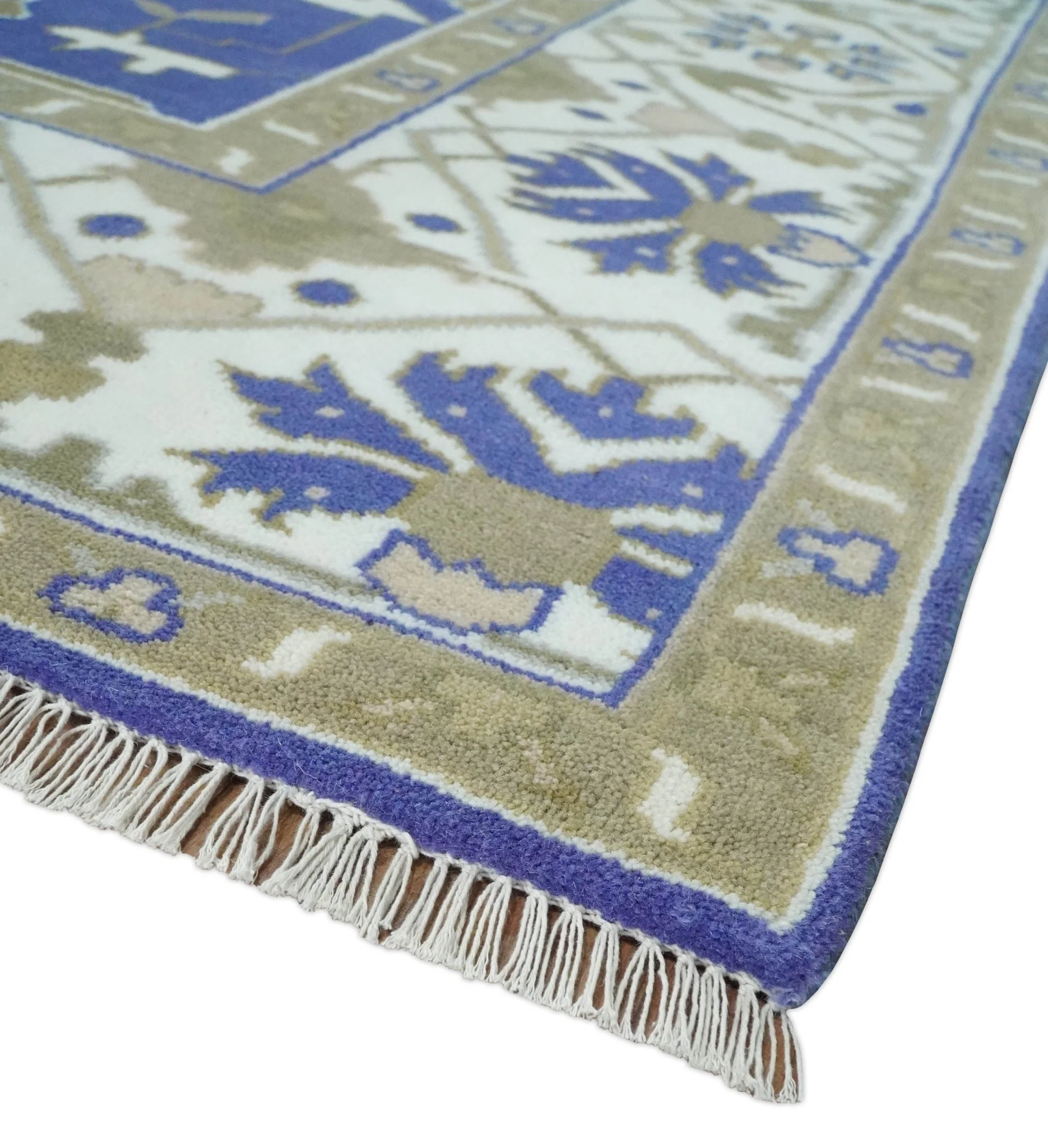 Violet, Ivory and Olive Traditional Hand knotted Oriental Oushak 8x10 wool Area Rug - Image 5