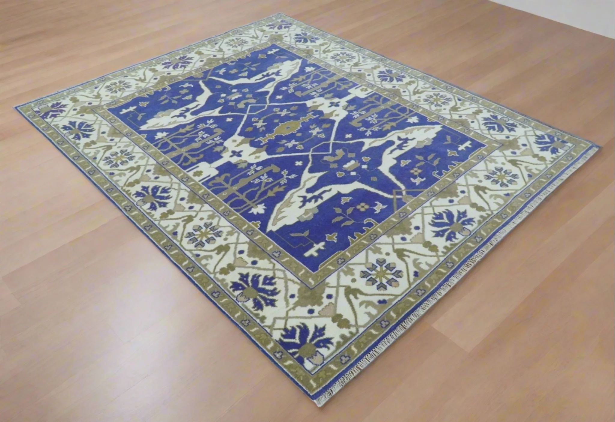 Violet, Ivory and Olive Traditional Hand knotted Oriental Oushak 8x10 wool Area Rug - Image 7
