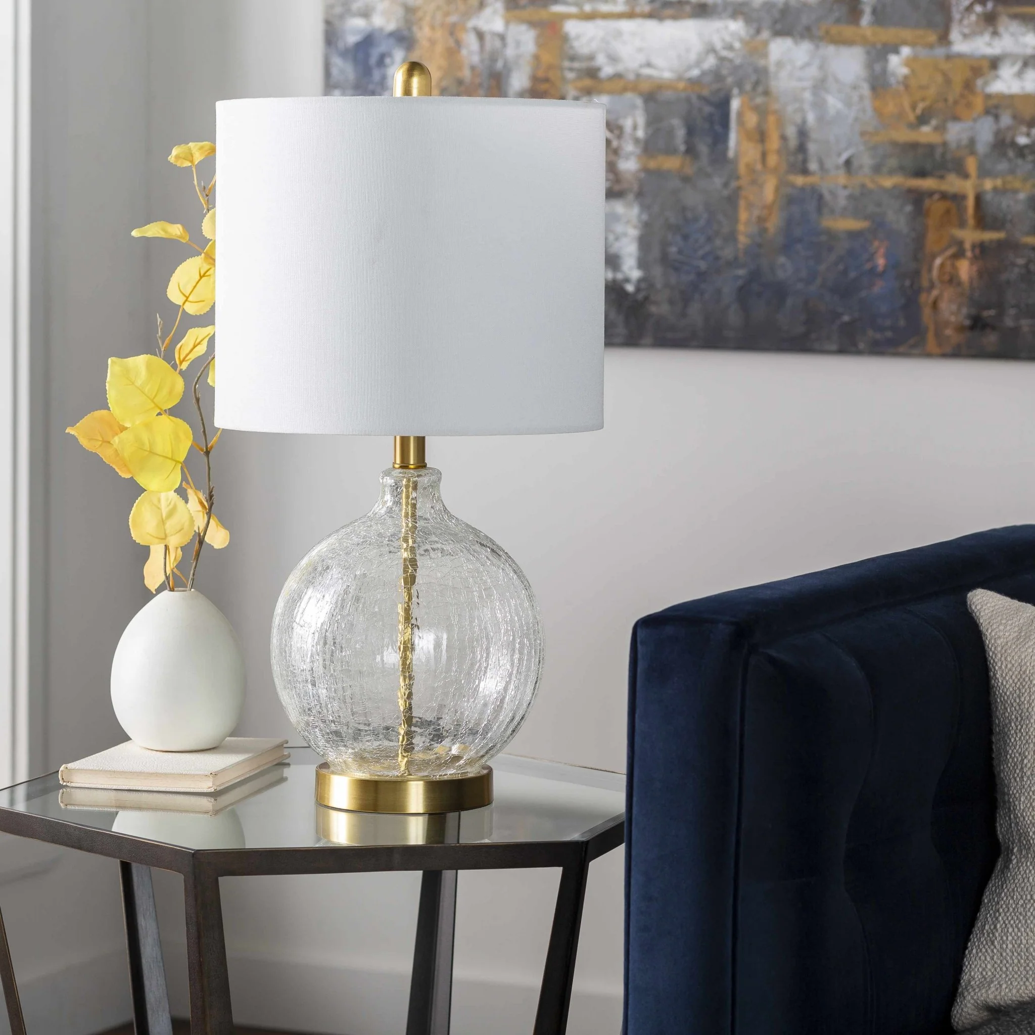 Modern Contemporary White and Gold Table Lamp, Bed Side Lamp - Image 5