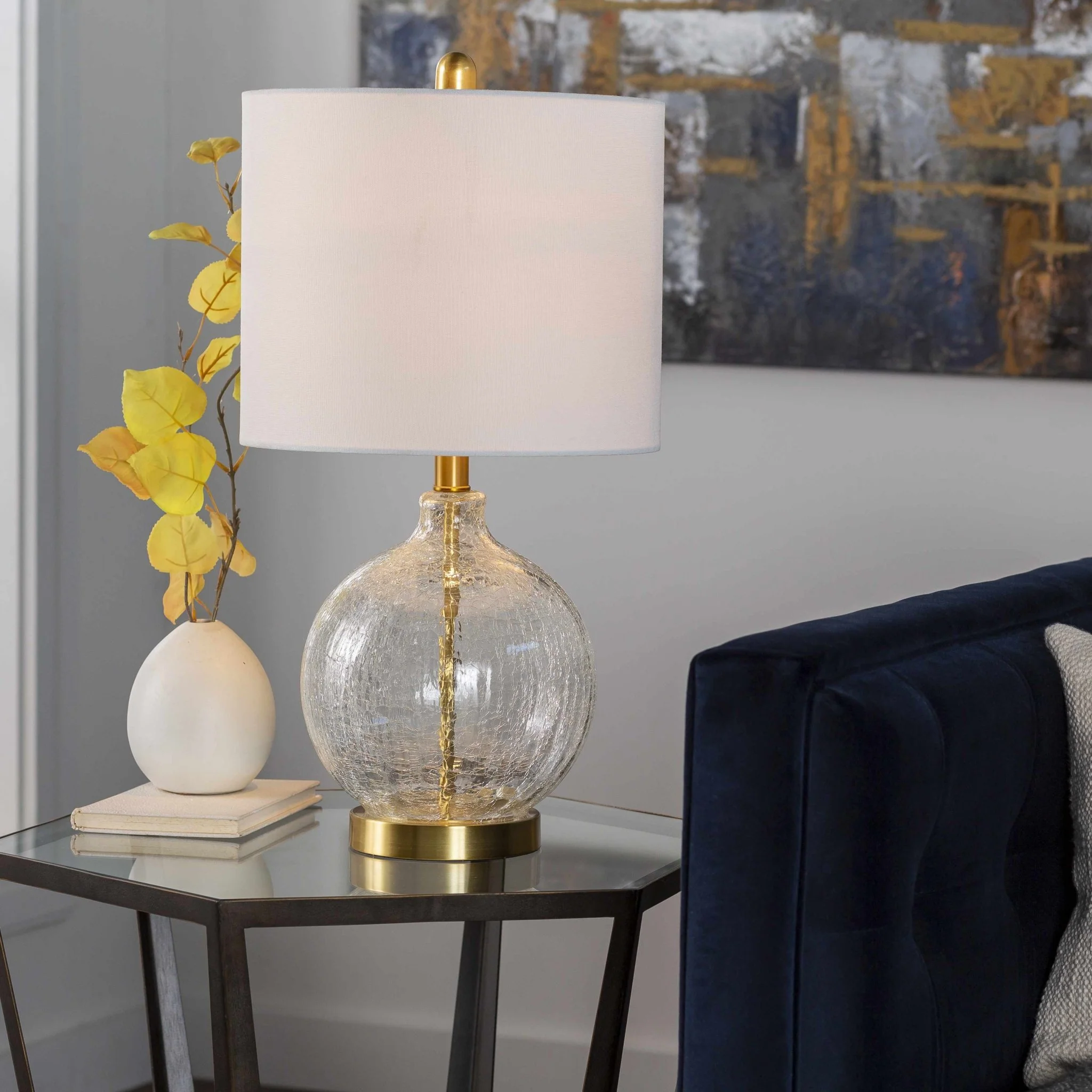 Modern Contemporary White and Gold Table Lamp, Bed Side Lamp - Image 6