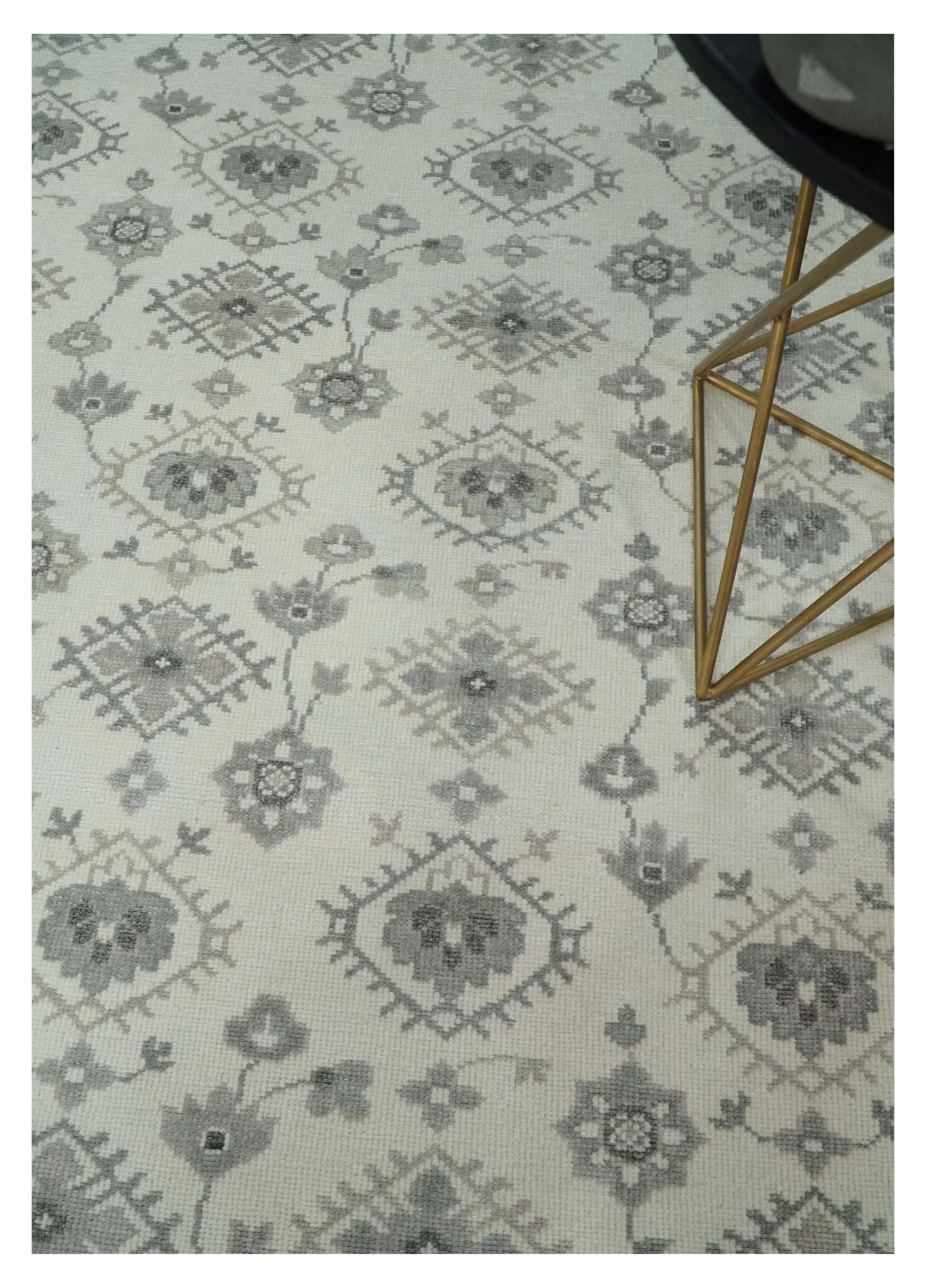 Ivory and Gray Persian 6x9, 8x10 and 9x12 Hand Knotted Traditional Antique Textured Low Pile Wool Rug | TRD54758 - Image 2