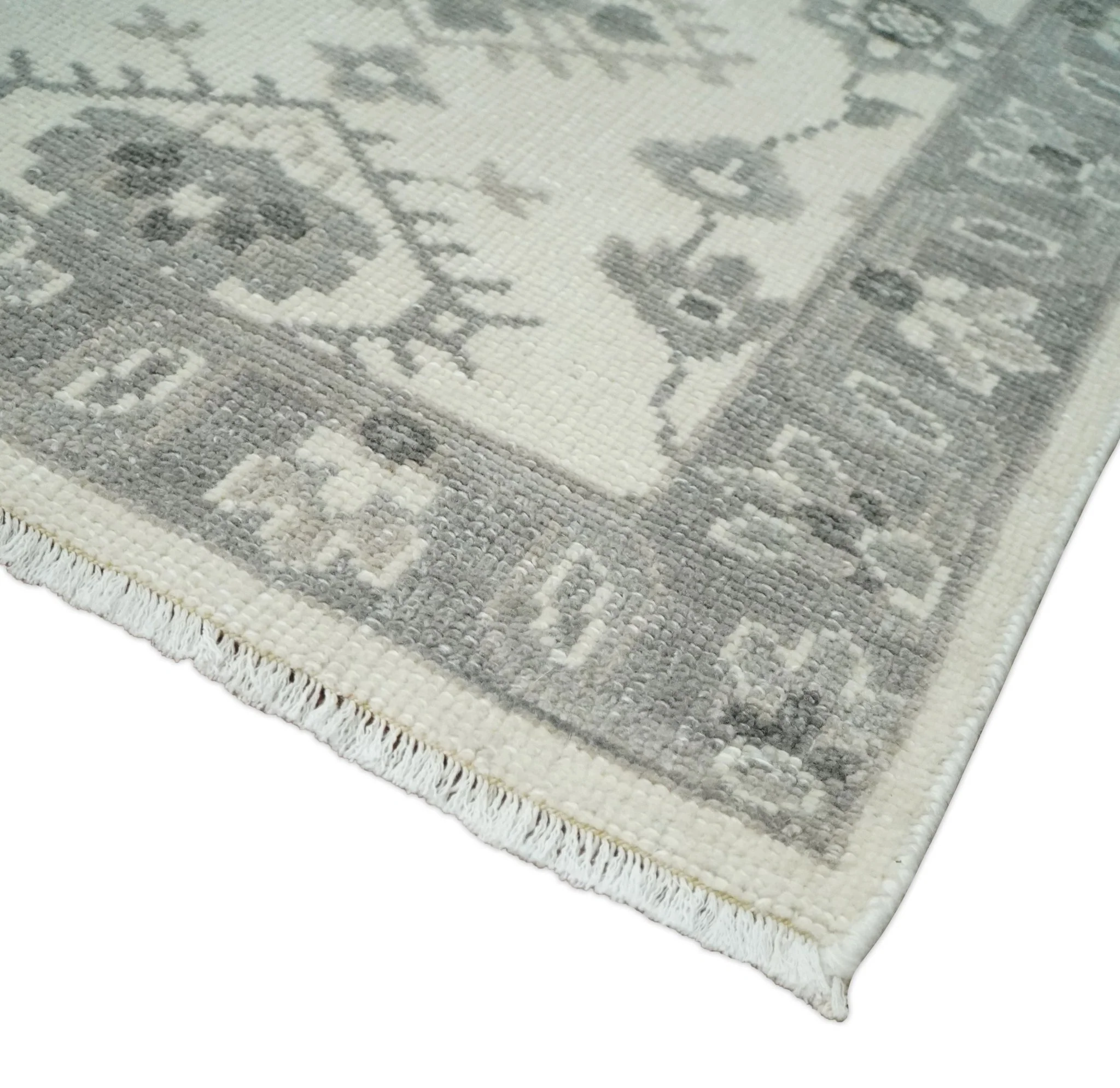 Ivory and Gray Persian 6x9, 8x10 and 9x12 Hand Knotted Traditional Antique Textured Low Pile Wool Rug | TRD54758 - Image 6