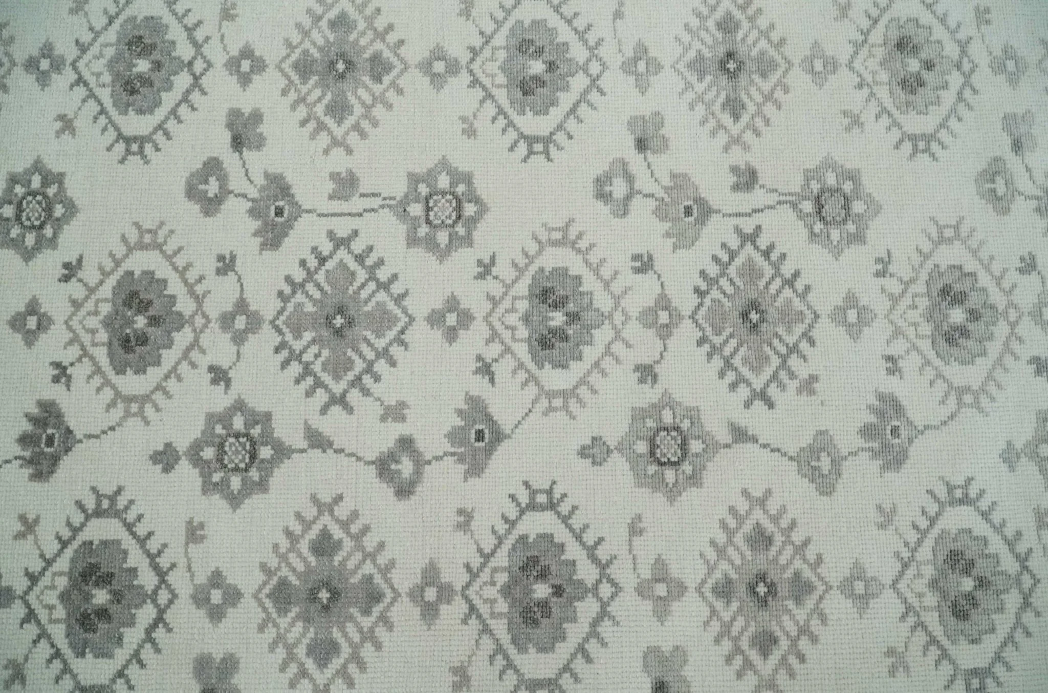 Ivory and Gray Persian 6x9, 8x10 and 9x12 Hand Knotted Traditional Antique Textured Low Pile Wool Rug | TRD54758 - Image 9