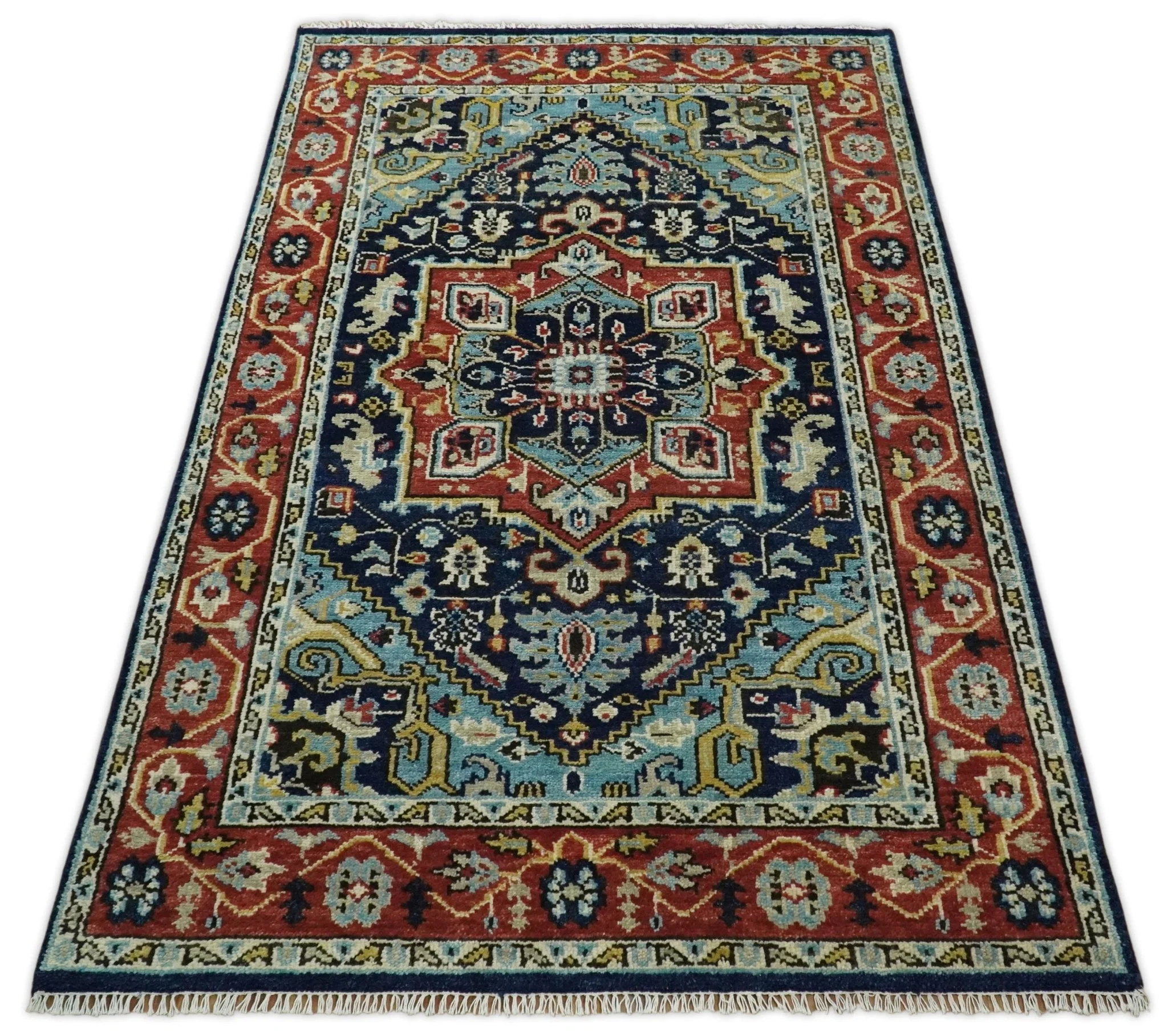 Wool 6x9 Blue and Rust Traditional Persian Antique Area Rug | TRDCP19669 - Image 10