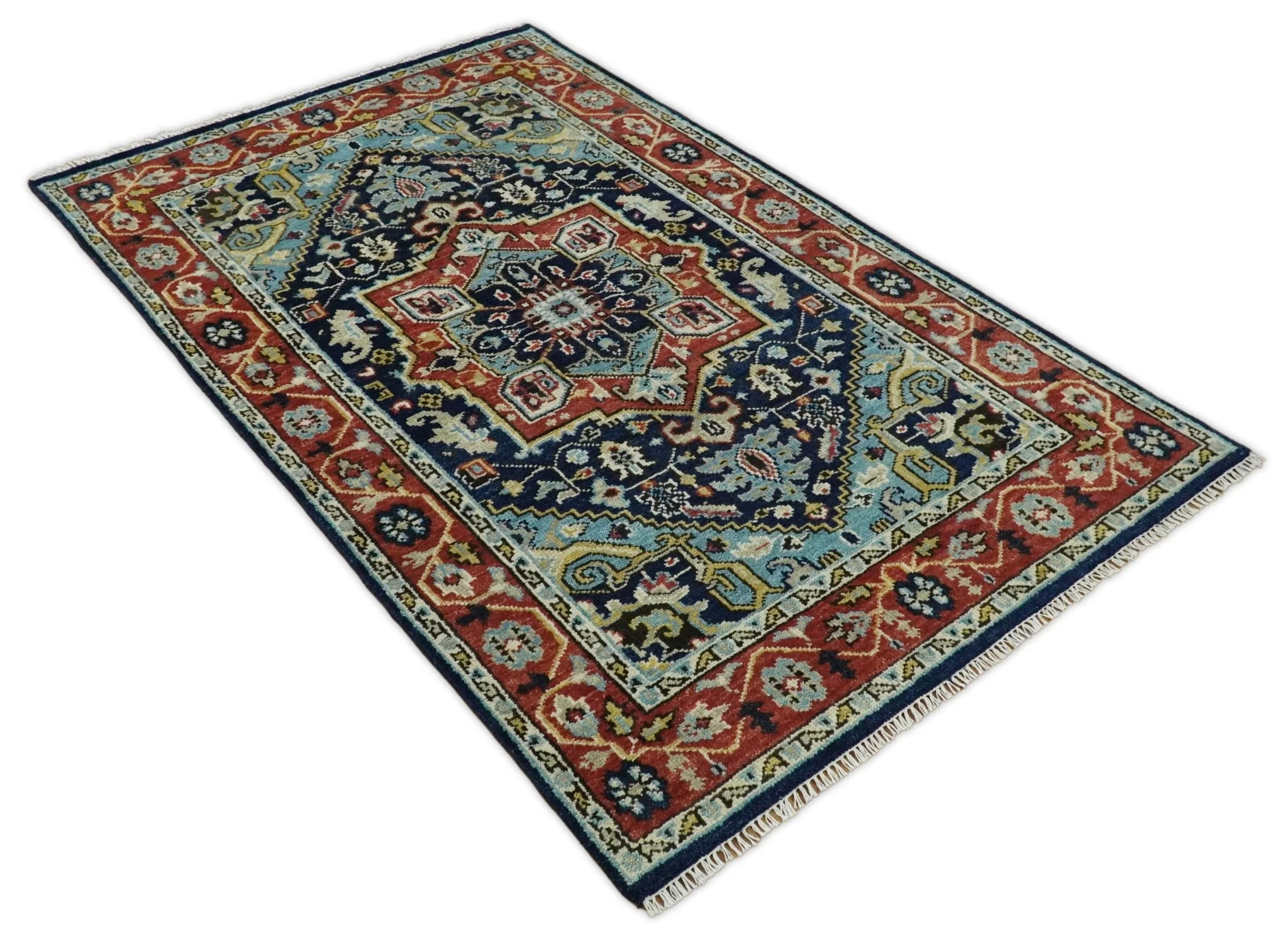 Wool 6x9 Blue and Rust Traditional Persian Antique Area Rug | TRDCP19669 - Image 11