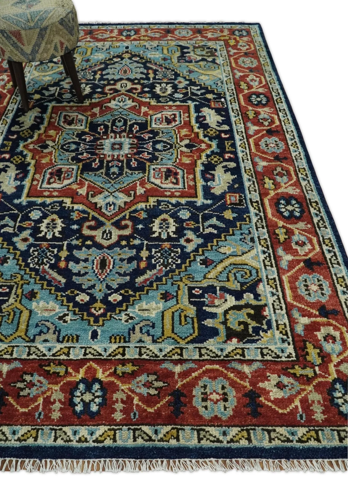 Wool 6x9 Blue and Rust Traditional Persian Antique Area Rug | TRDCP19669 - Image 3
