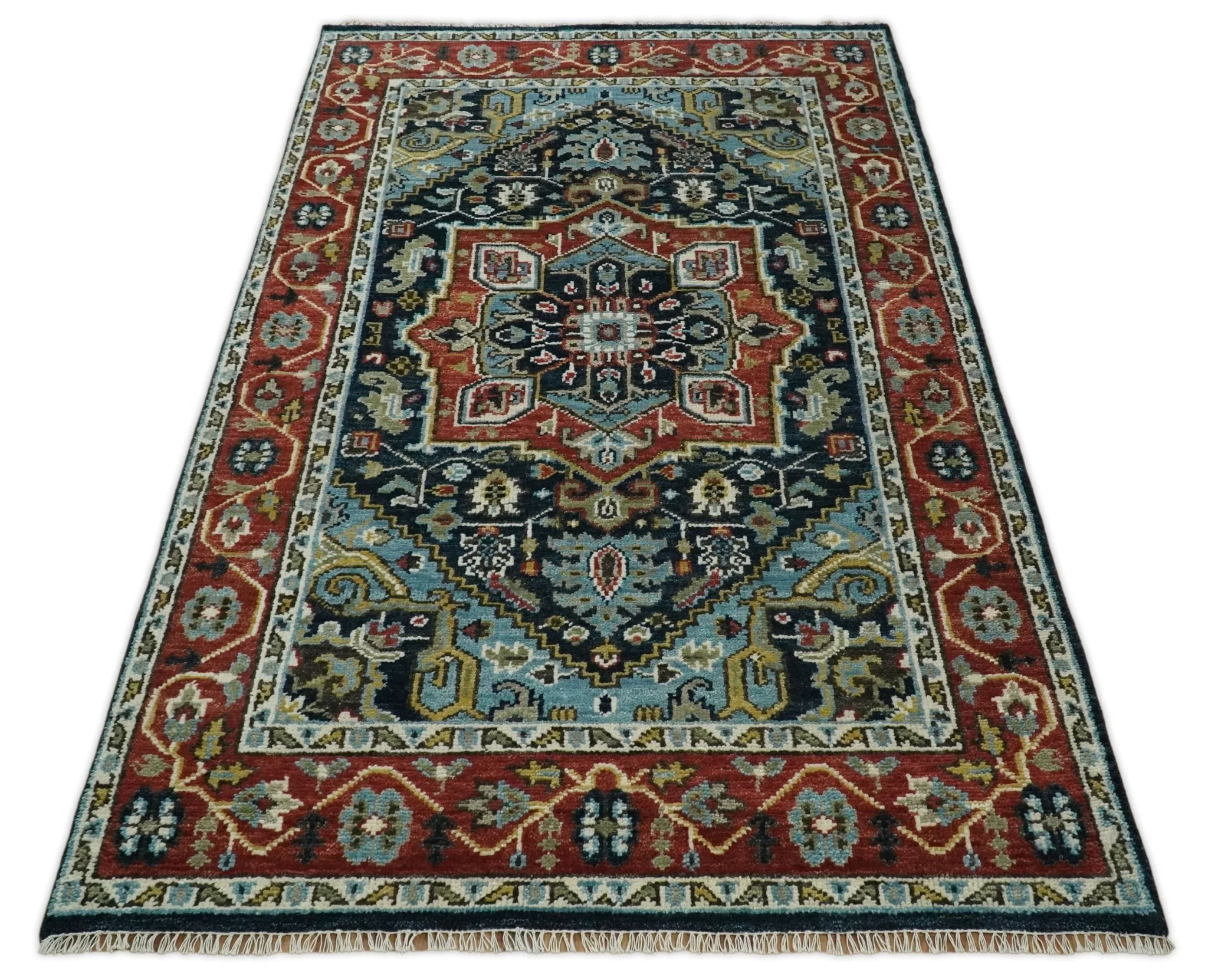 Wool 6x9 Blue and Rust Traditional Persian Antique Area Rug | TRDCP196B69 - Image 11