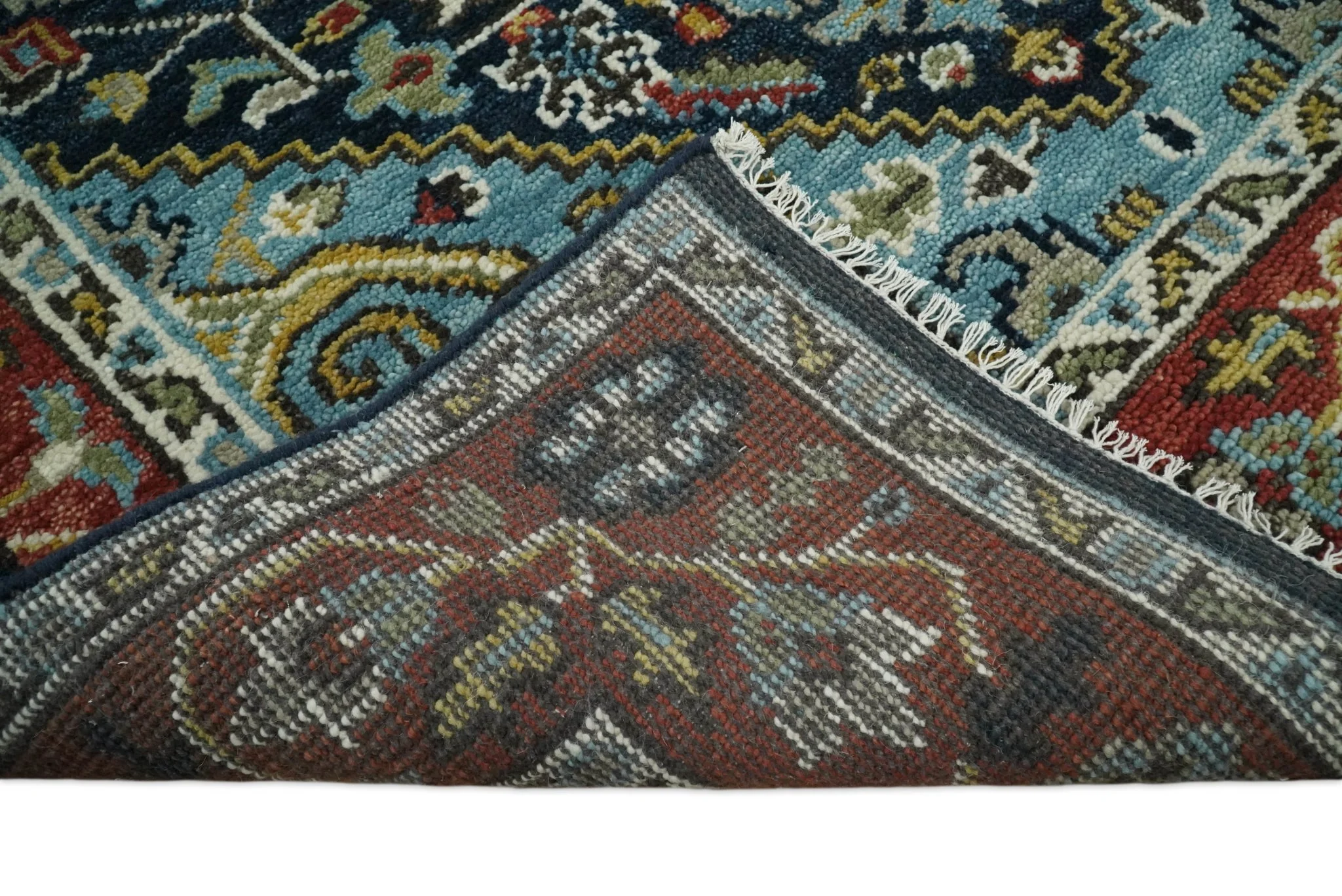 Wool 6x9 Blue and Rust Traditional Persian Antique Area Rug | TRDCP196B69 - Image 4