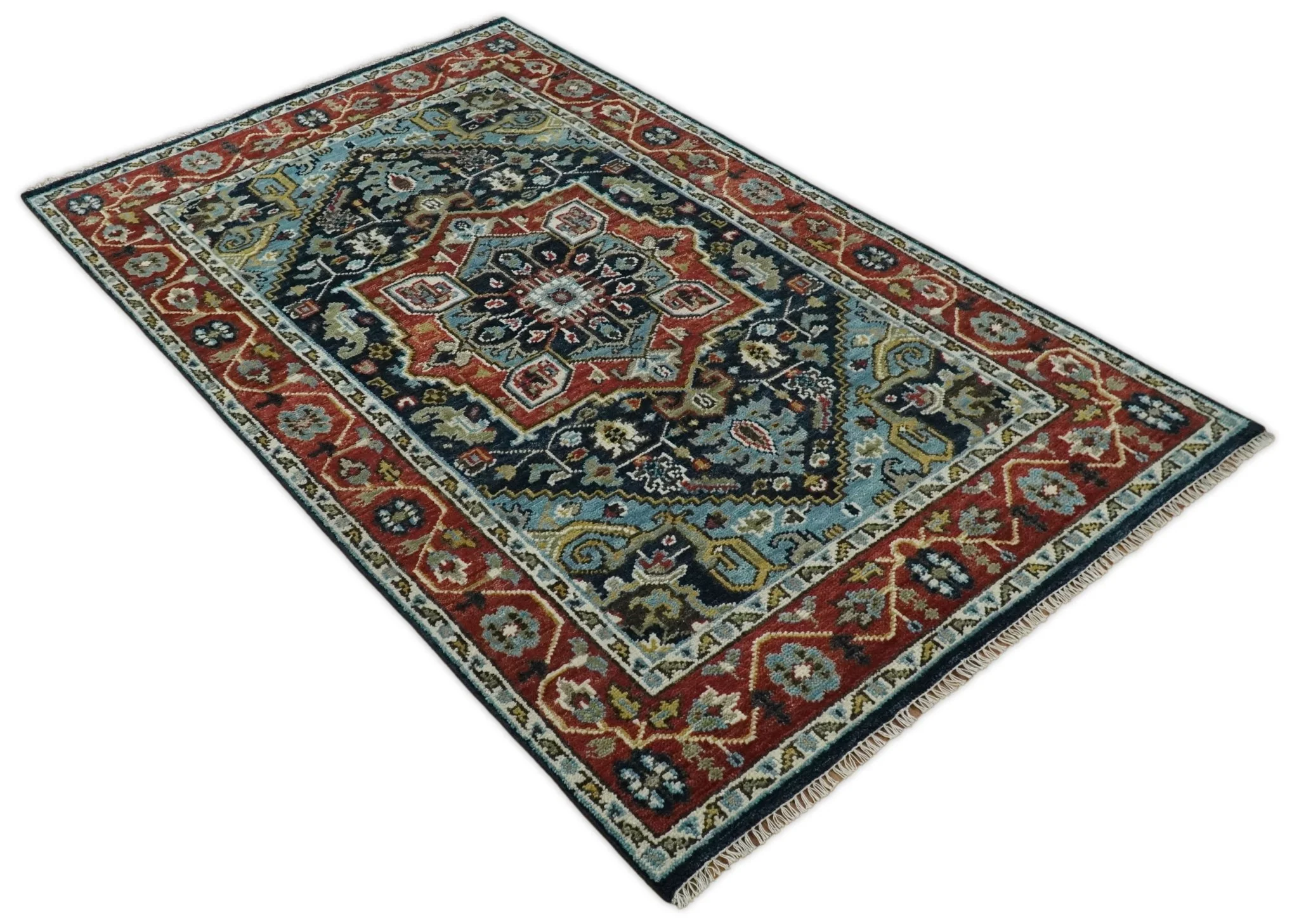 Wool 6x9 Blue and Rust Traditional Persian Antique Area Rug | TRDCP196B69 - Image 9