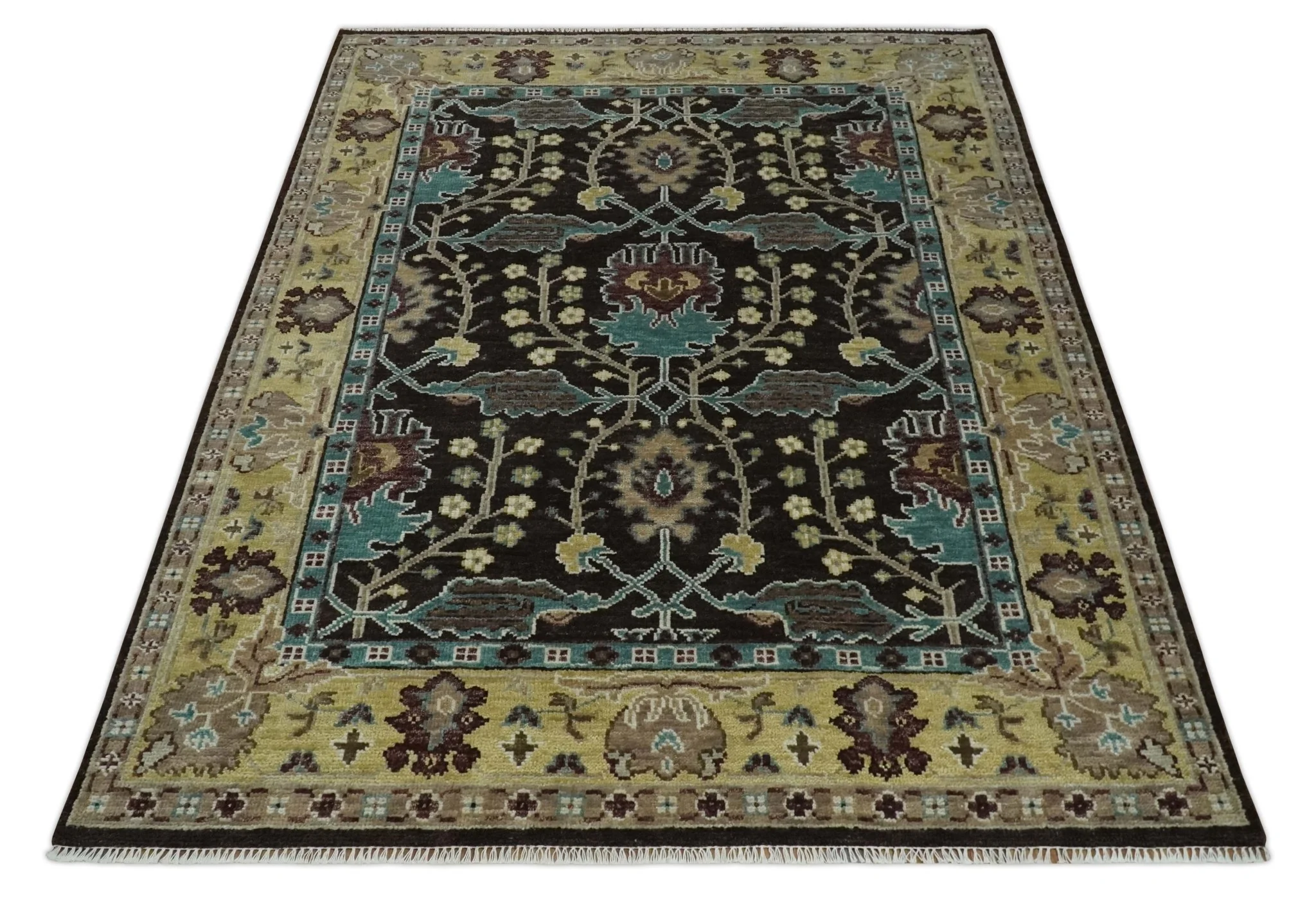 Traditional Black, Beige and Blue Antique Style Hand knotted Wool Area Rug - Image 10