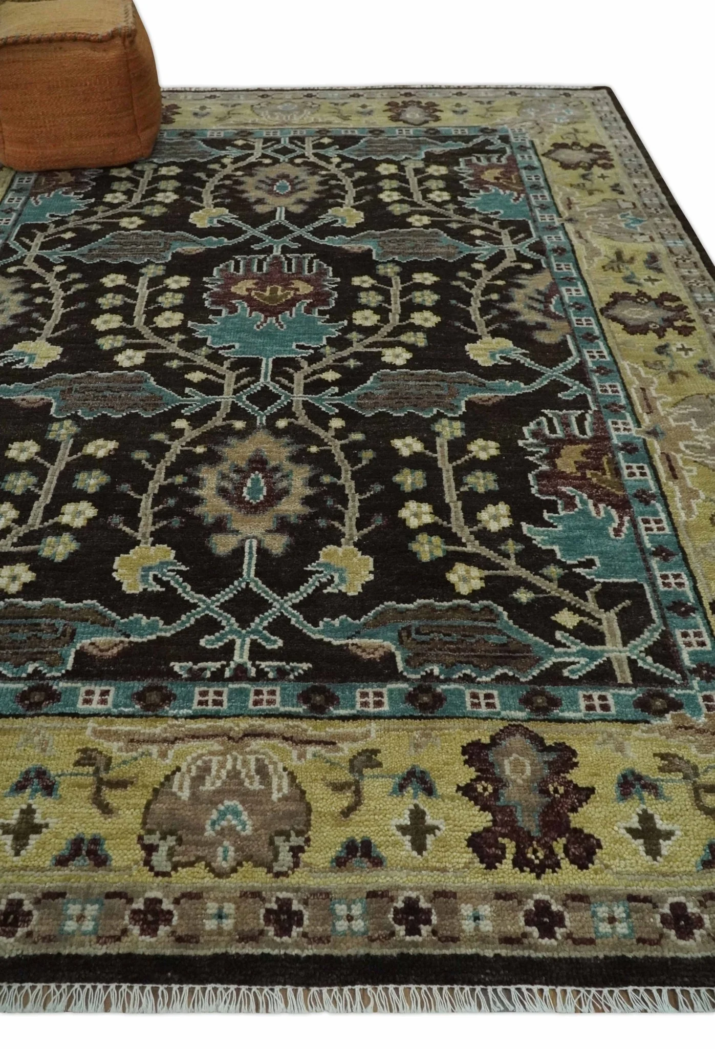 Traditional Black, Beige and Blue Antique Style Hand knotted Wool Area Rug - Image 3