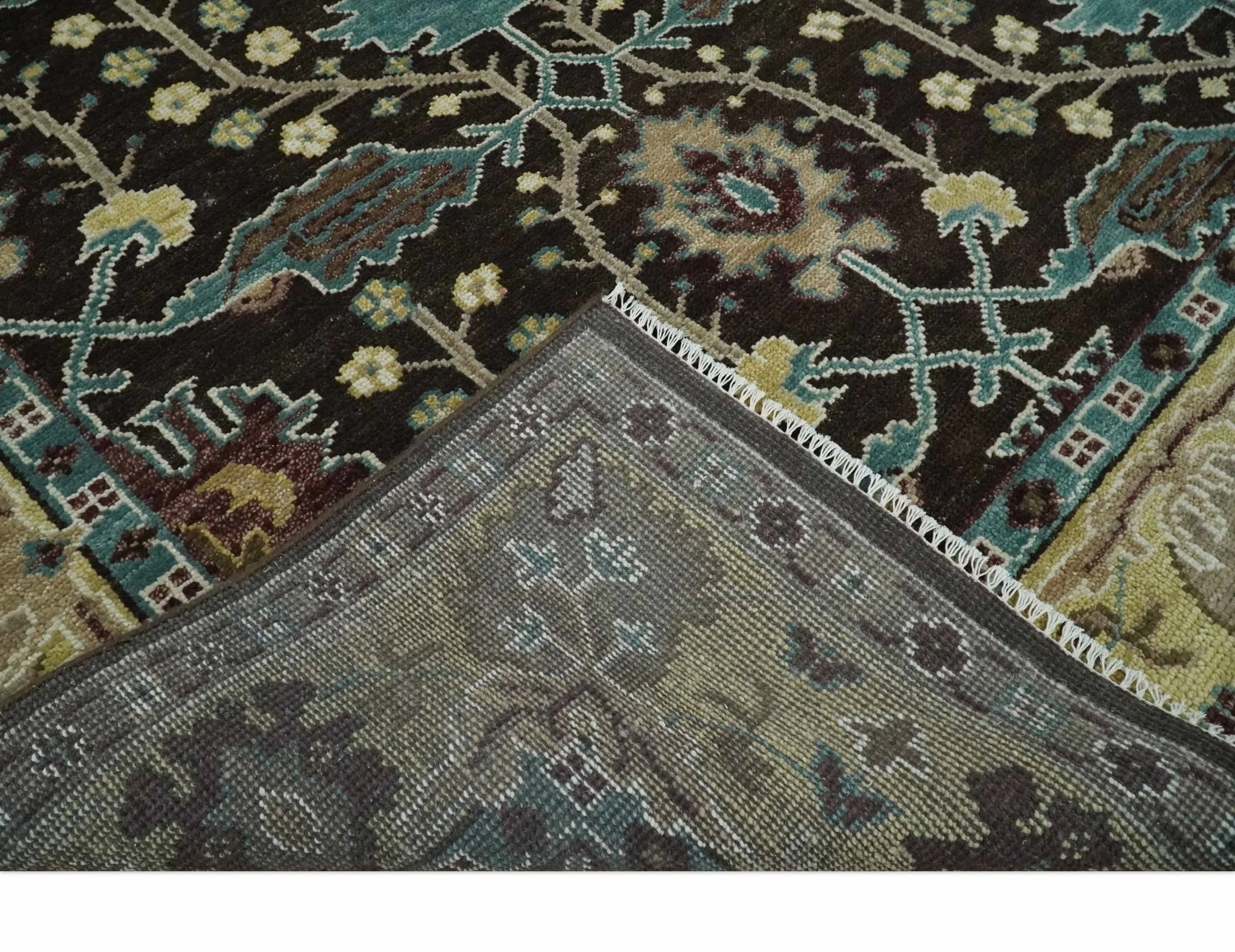 Traditional Black, Beige and Blue Antique Style Hand knotted Wool Area Rug - Image 6