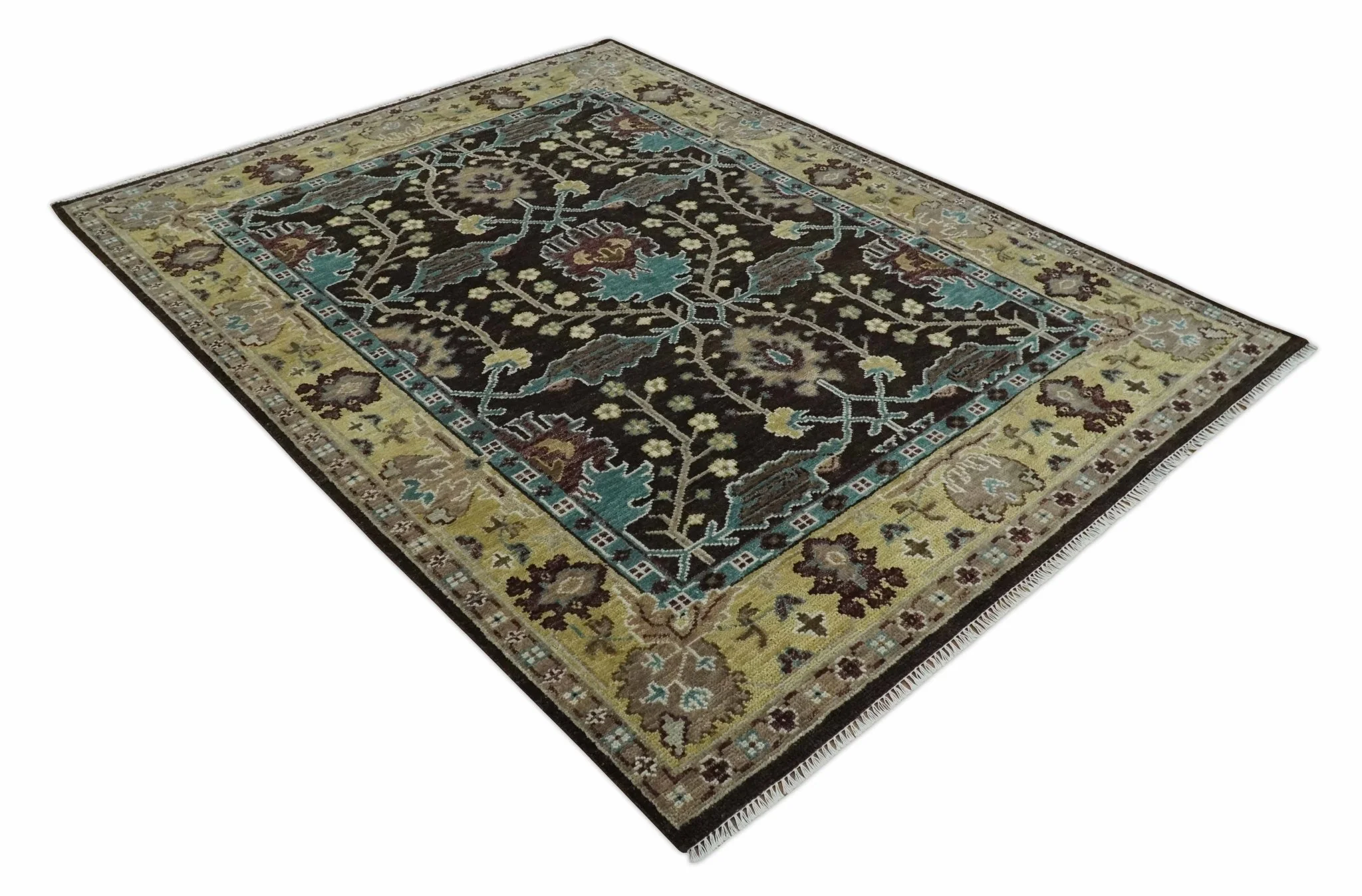 Traditional Black, Beige and Blue Antique Style Hand knotted Wool Area Rug - Image 9