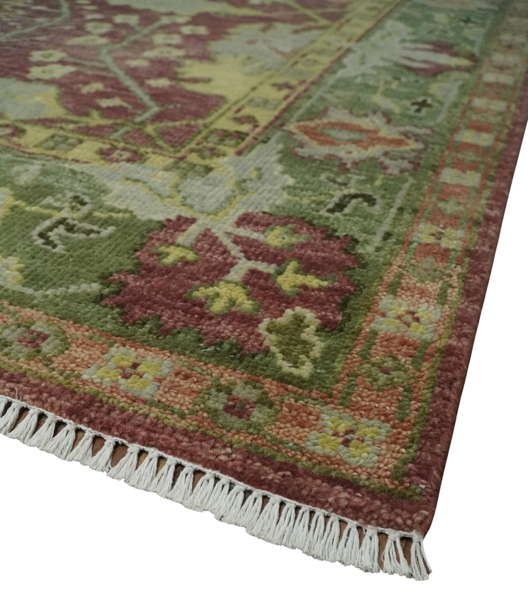 Wool Traditional Brown, Green and Beige 8x10 Floral Hand knotted Oushak Area Rug - Image 5