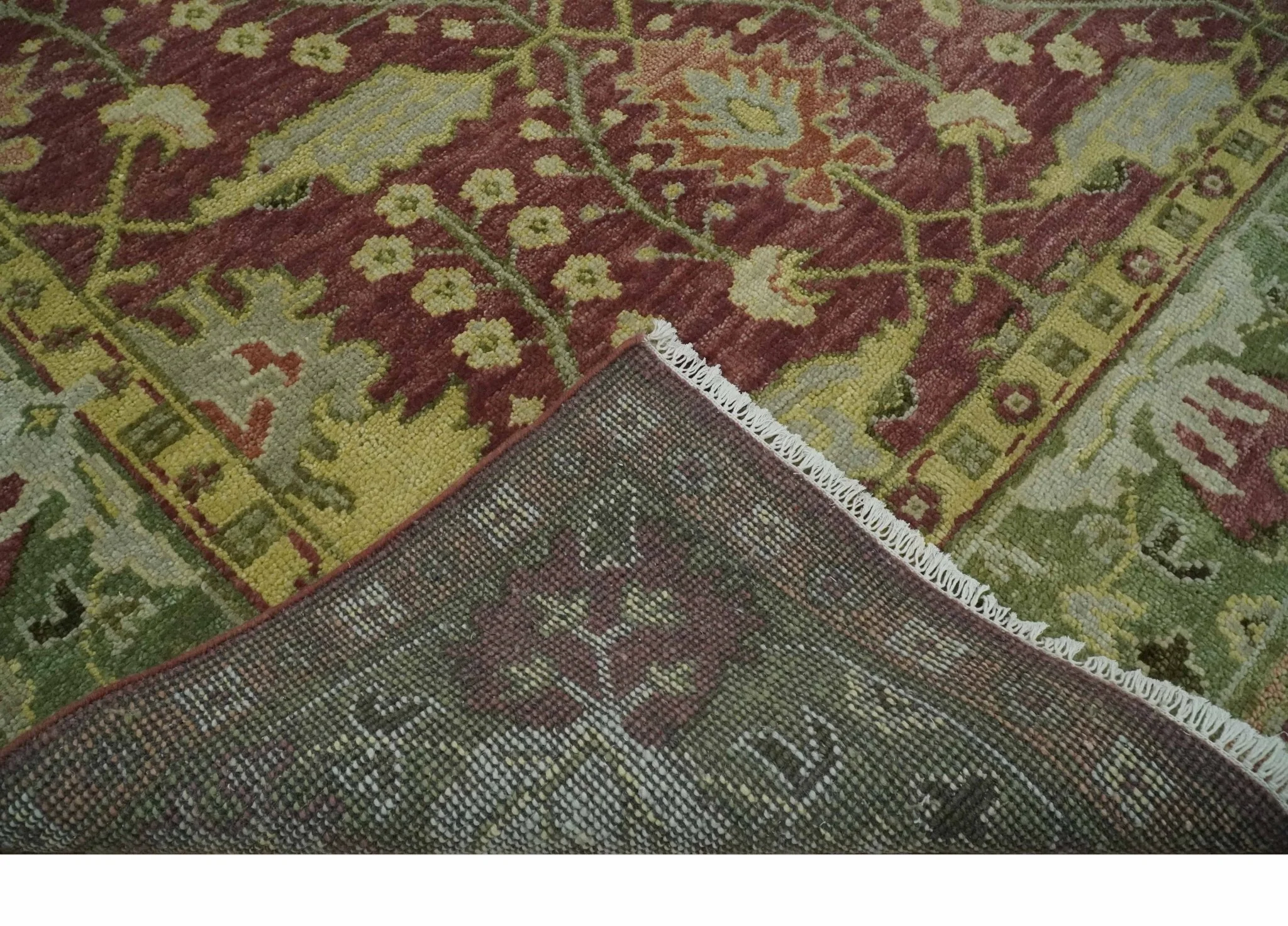 Wool Traditional Brown, Green and Beige 8x10 Floral Hand knotted Oushak Area Rug - Image 7