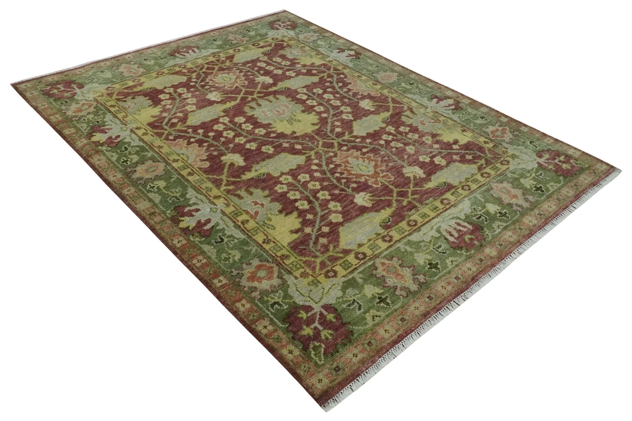 Wool Traditional Brown, Green and Beige 8x10 Floral Hand knotted Oushak Area Rug - Image 9