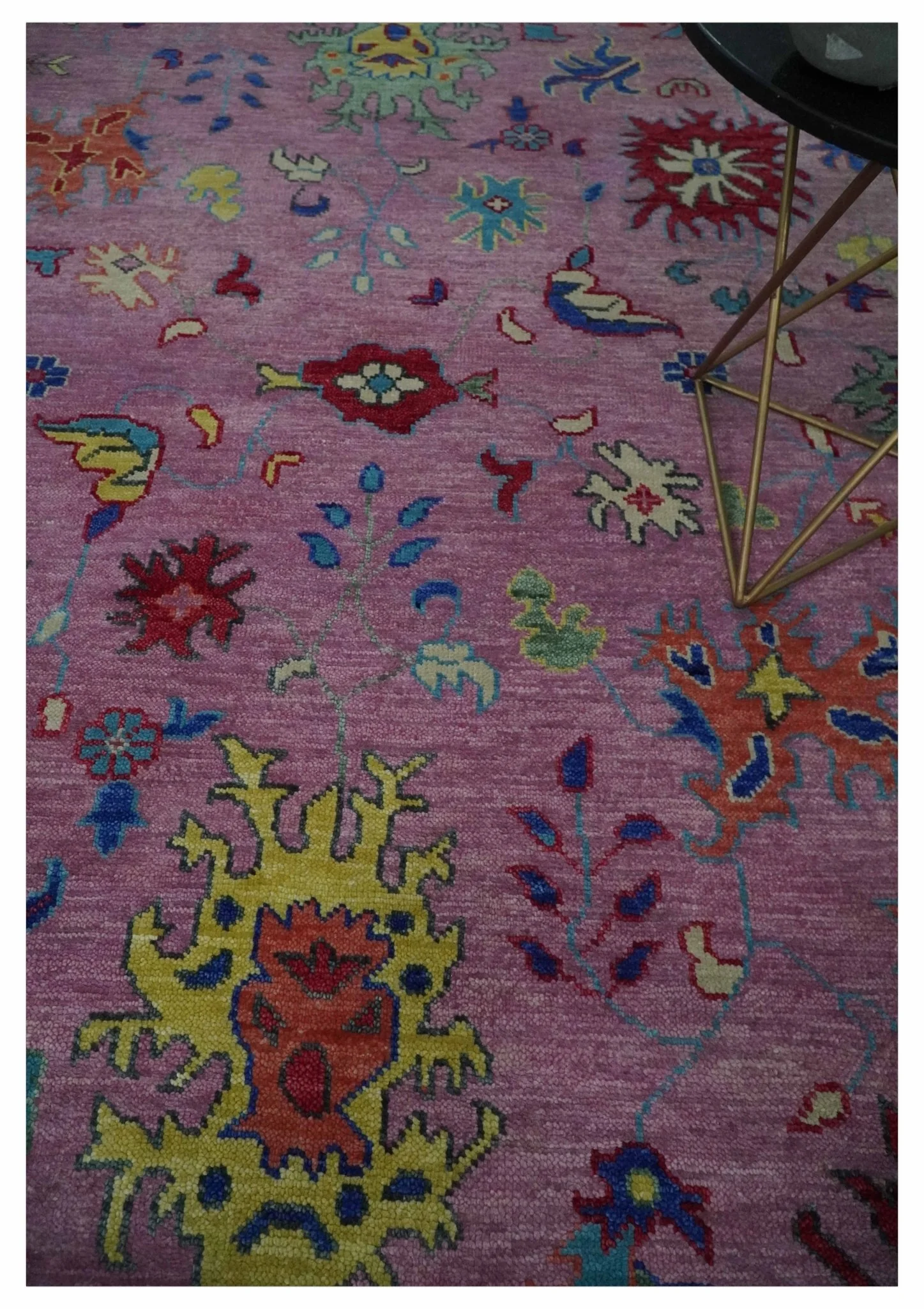 8x10 and 9x12 Wool Traditional Pink, Beige and Blue Vibrant Colorful Hand knotted Oushak Area Rug - Image 2