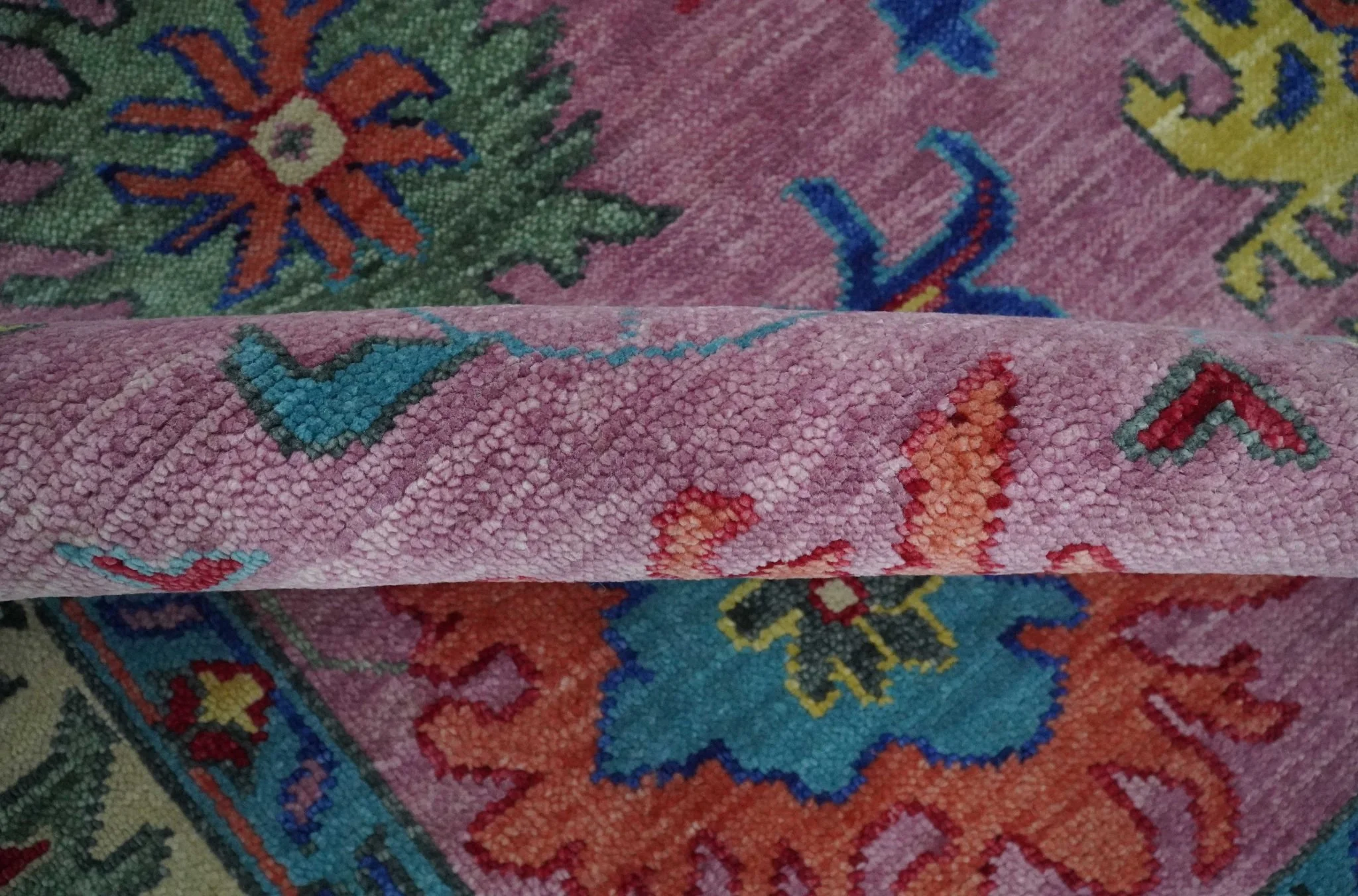 8x10 and 9x12 Wool Traditional Pink, Beige and Blue Vibrant Colorful Hand knotted Oushak Area Rug - Image 6