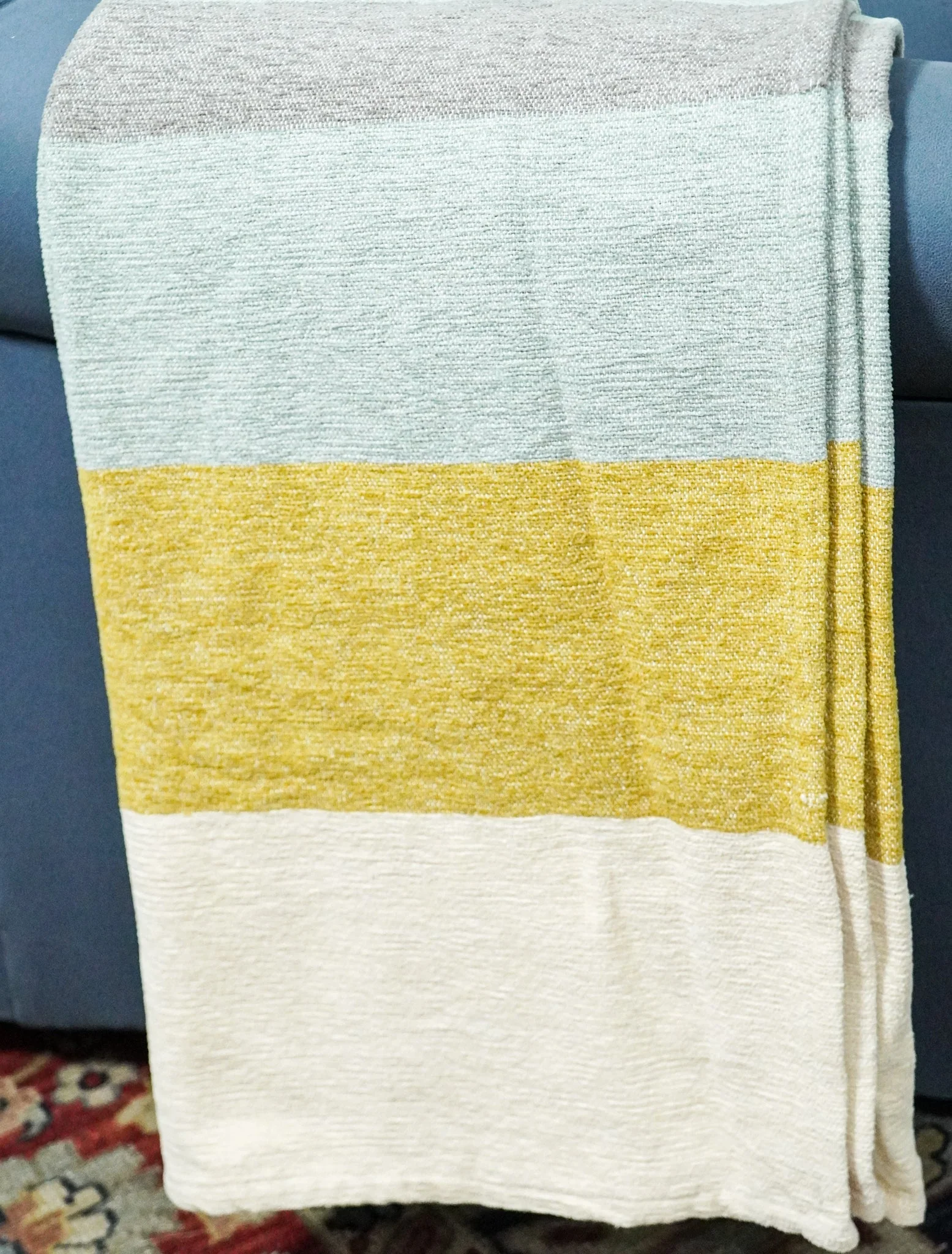 Woven Mint Green, Ivory and Yellow Cotton Throw Blanket - Image 4