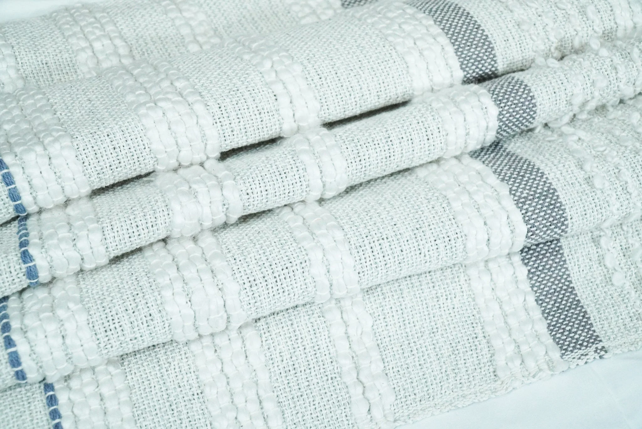 Woven Pastel Green, Gray, and Blue Cotton Throw Blanket - Image 2