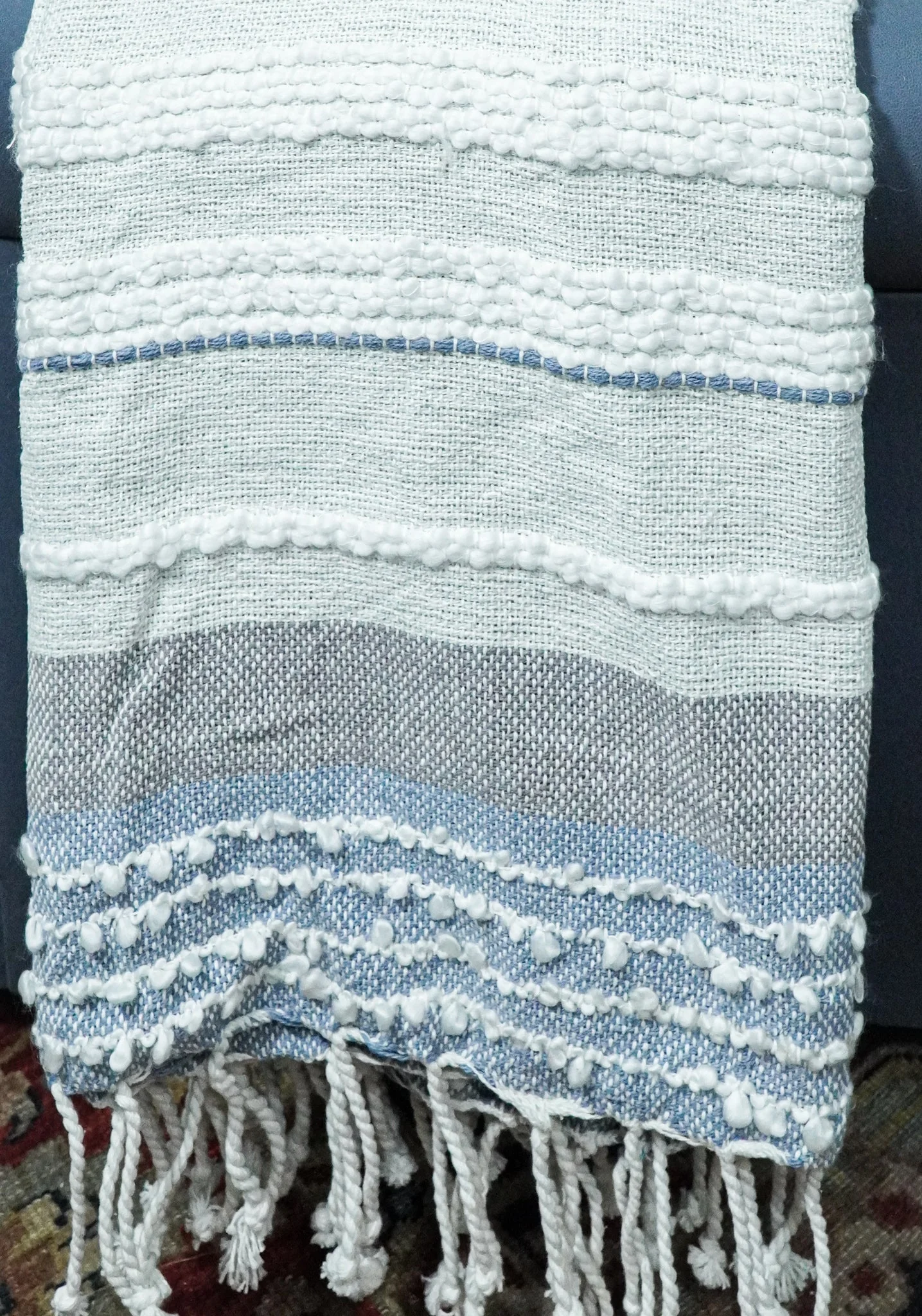 Woven Pastel Green, Gray, and Blue Cotton Throw Blanket - Image 3