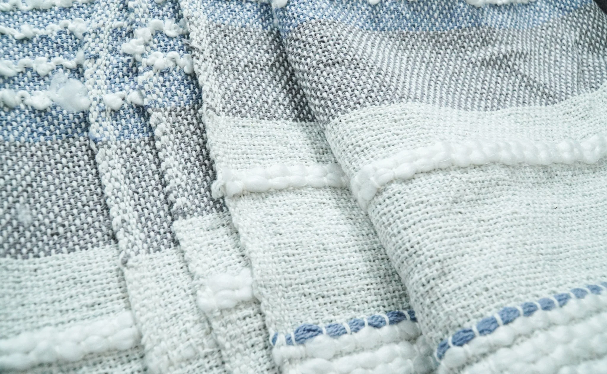 Woven Pastel Green, Gray, and Blue Cotton Throw Blanket - Image 4