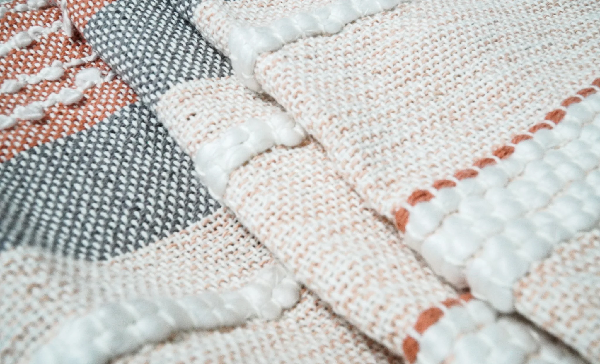 Woven White and Rust Cotton Throw Blanket - Image 2