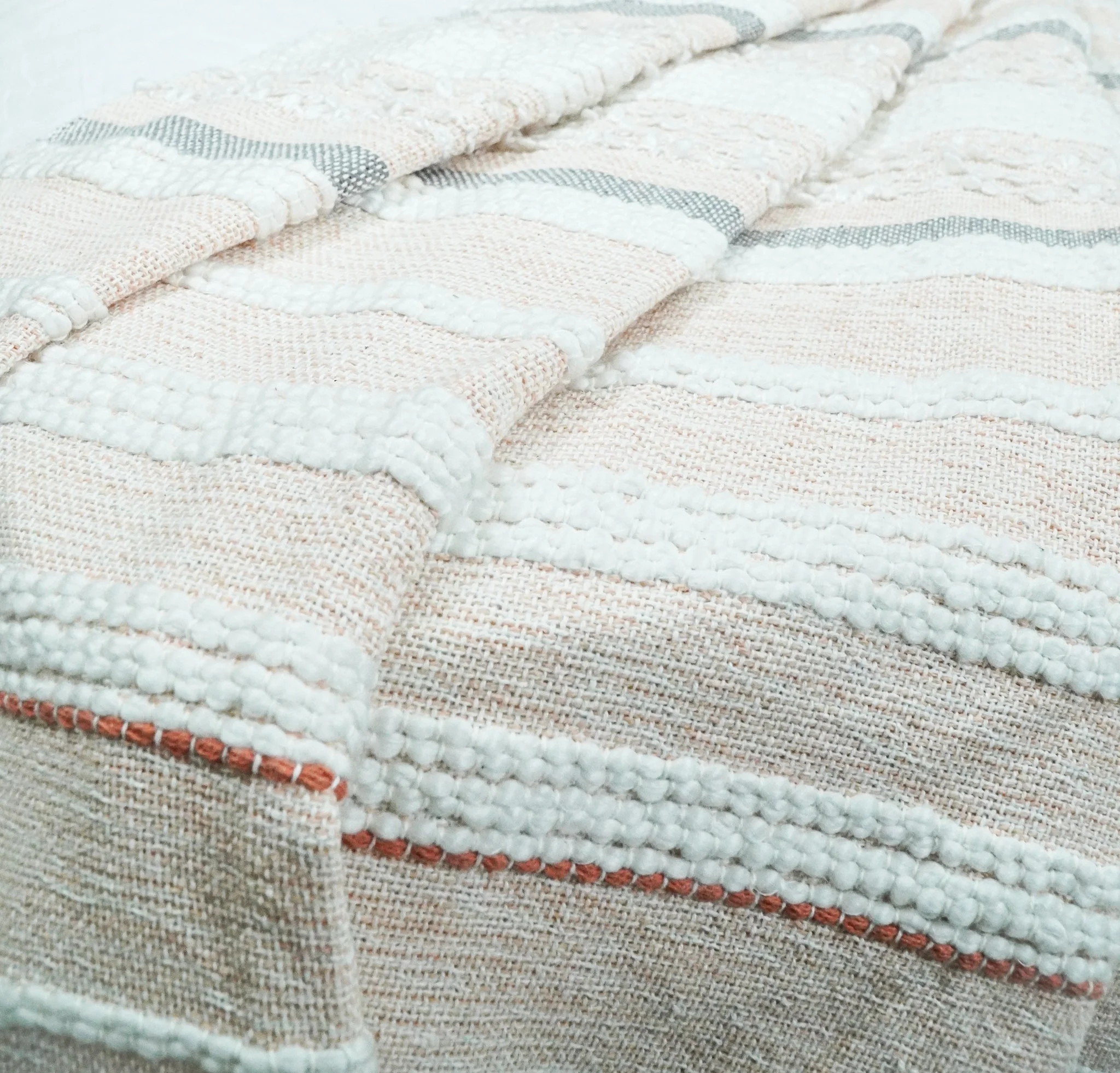 Woven White and Rust Cotton Throw Blanket - Image 4