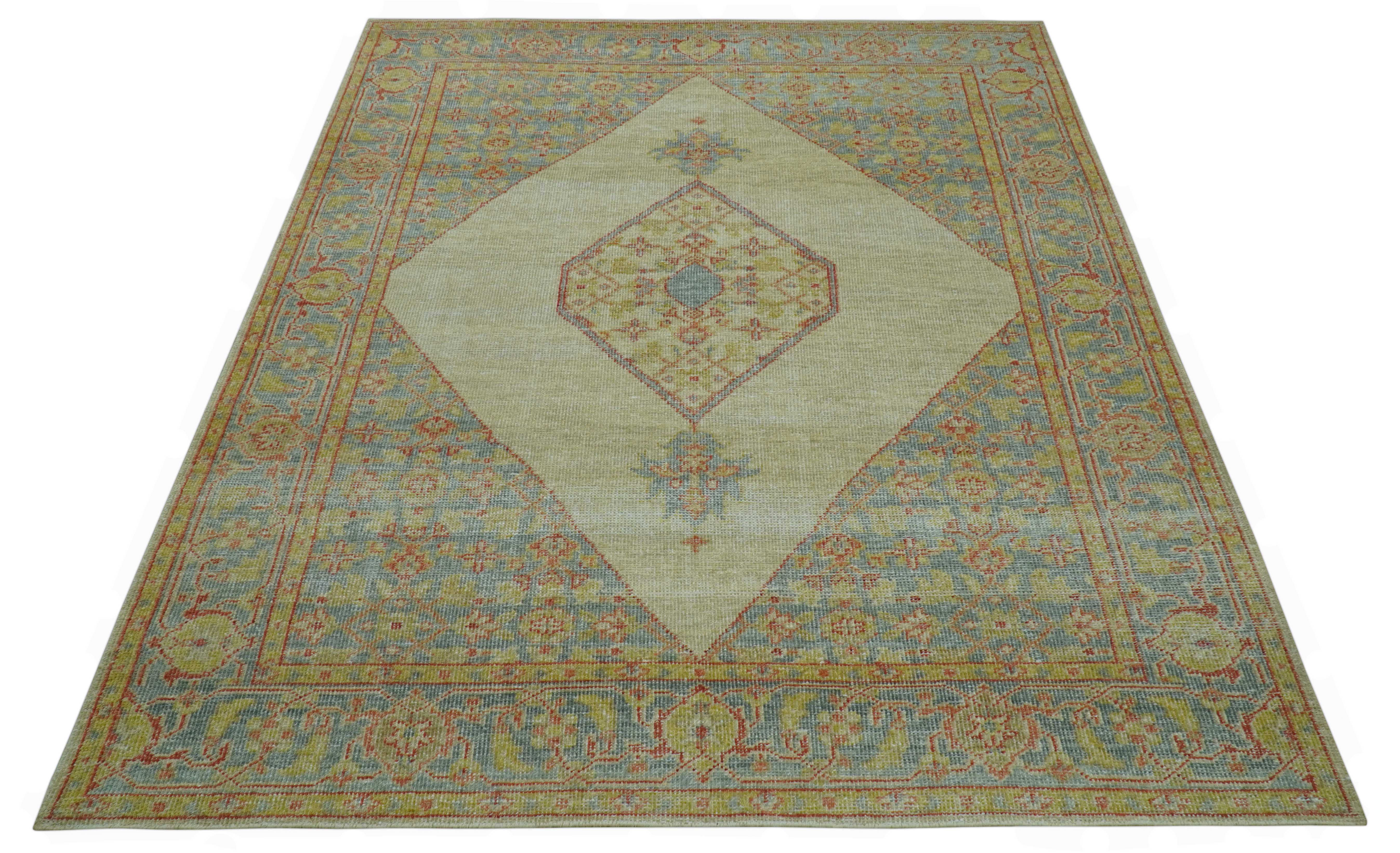 Beige and Rust Traditional Turkish Medallion Hand Knotted 8x10 Wool Area Rug - Image 10