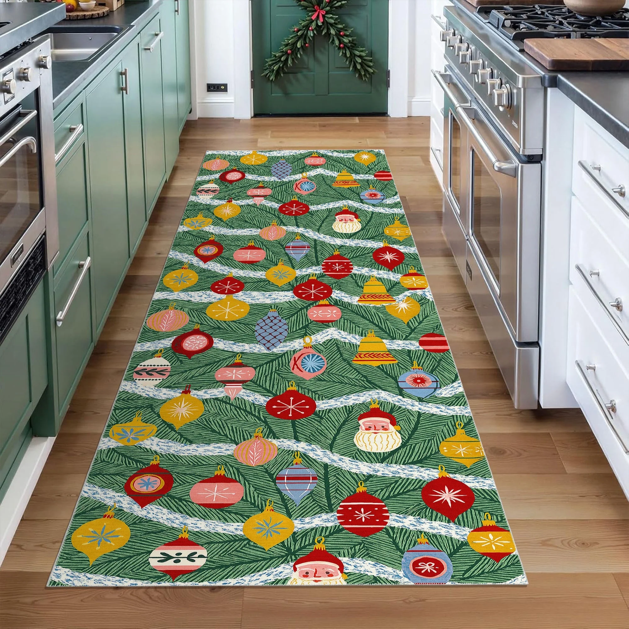 Zailen Christmas Green Machine Washable Cotton Area Rug - Image 3