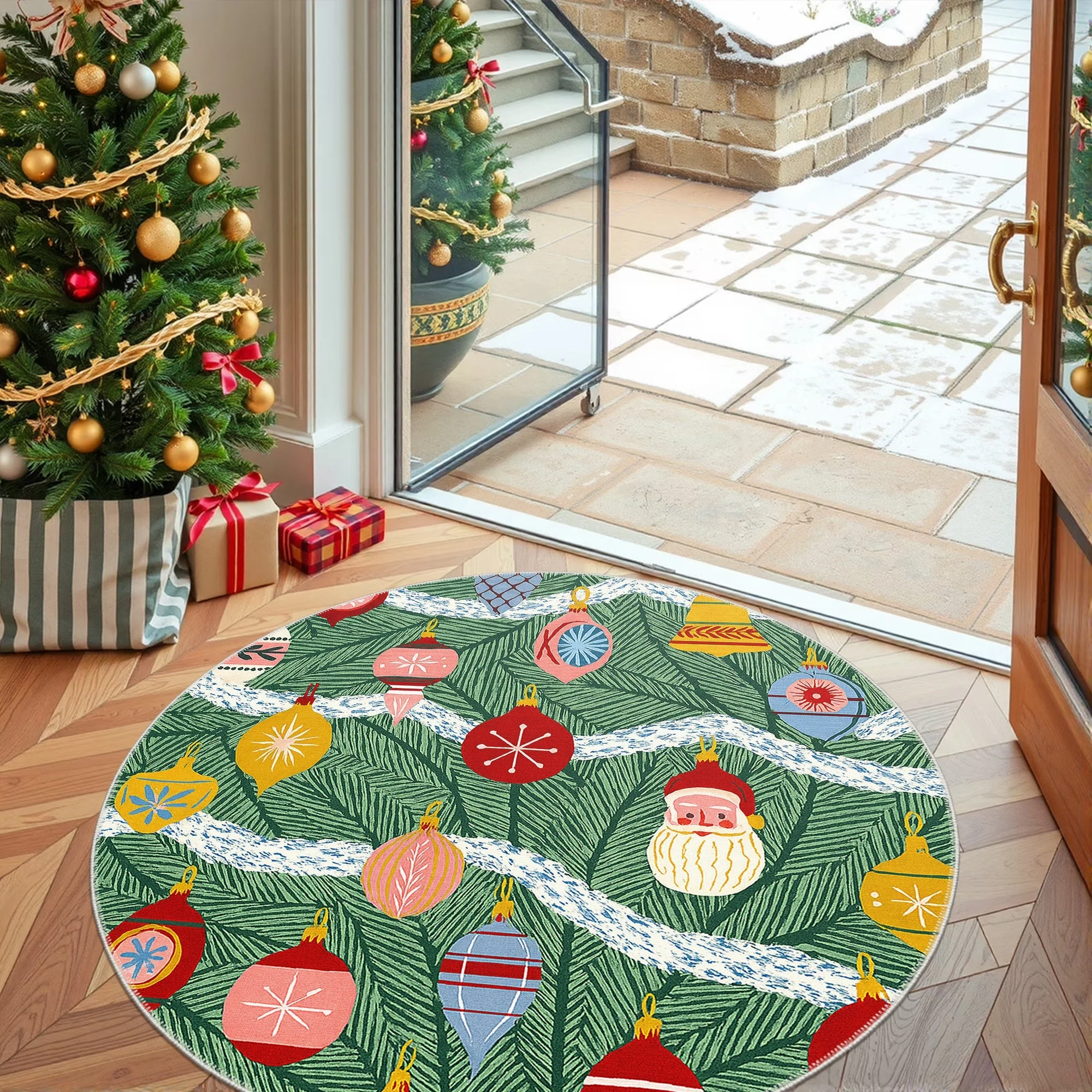Zailen Christmas Green Machine Washable Cotton Area Rug - Image 4
