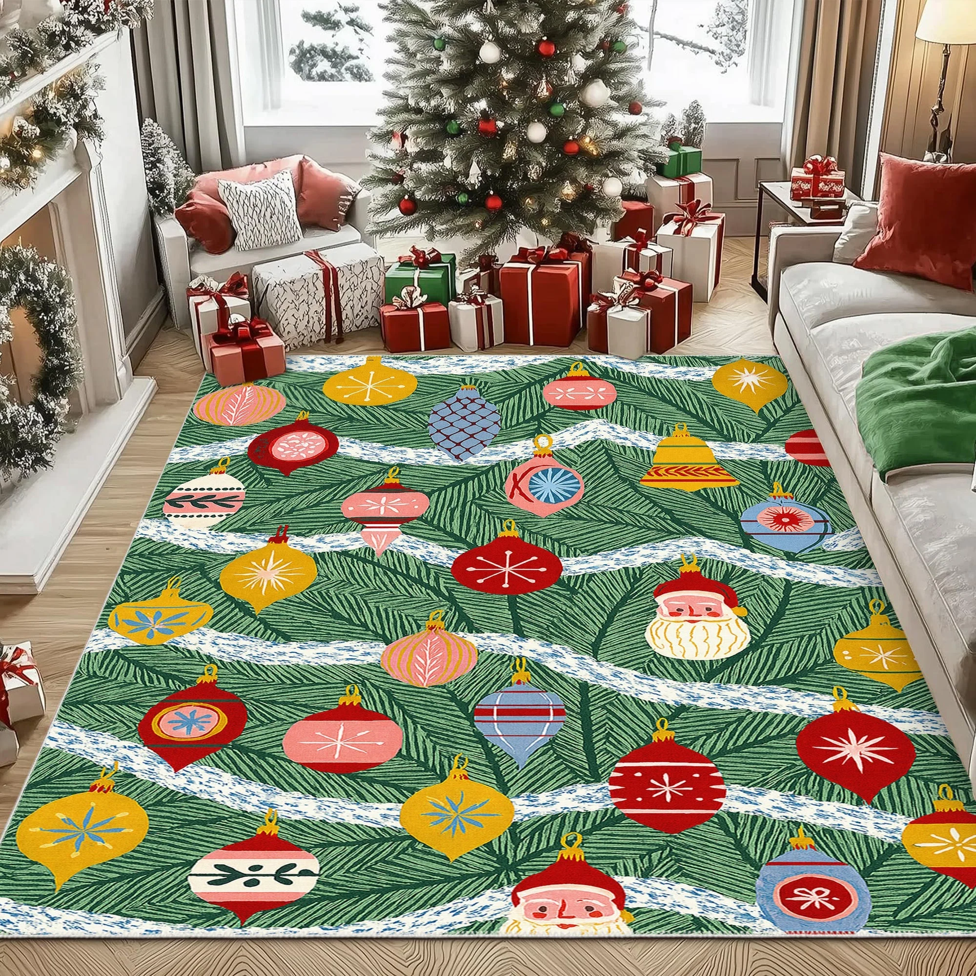 Zailen Christmas Green Machine Washable Cotton Area Rug - Image 5