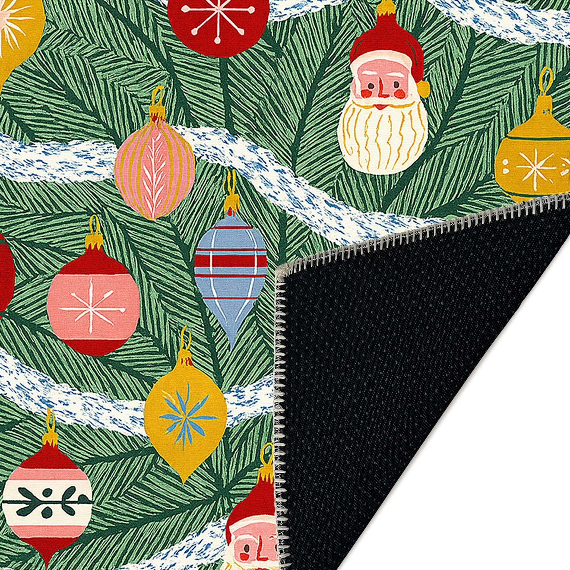 Zailen Christmas Green Machine Washable Cotton Area Rug - Image 6