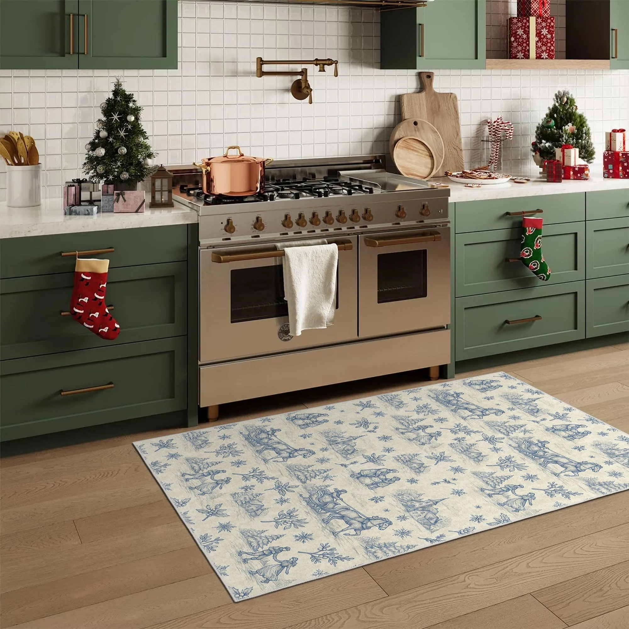 Zavora Christmas Beige Machine Washable Cotton Area Rug - Image 2