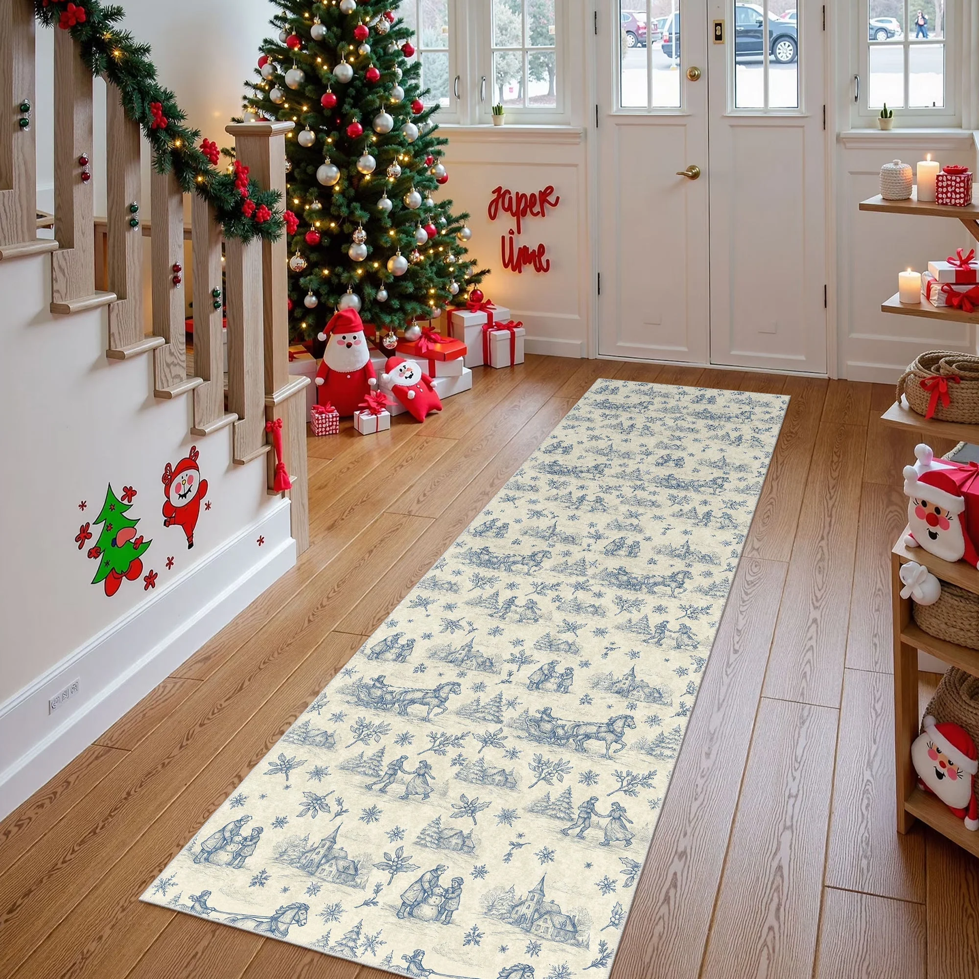 Zavora Christmas Beige Machine Washable Cotton Area Rug - Image 3