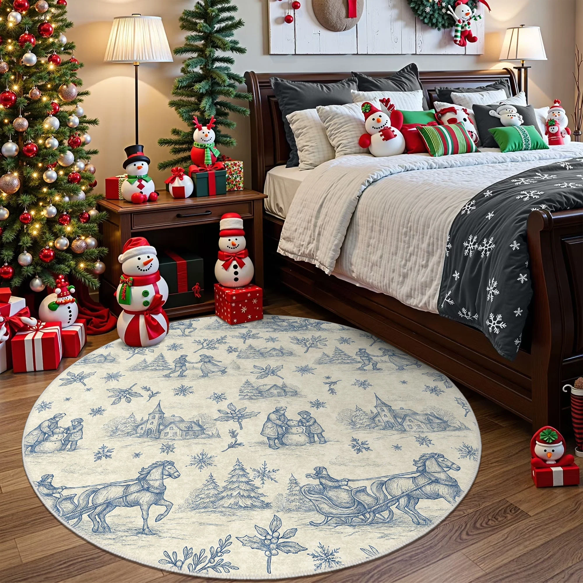 Zavora Christmas Beige Machine Washable Cotton Area Rug - Image 4