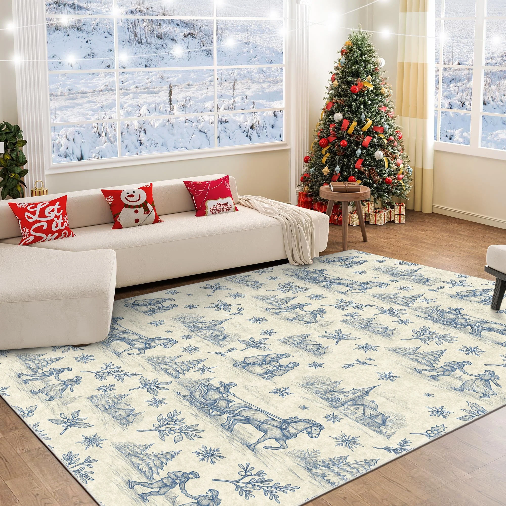 Zavora Christmas Beige Machine Washable Cotton Area Rug - Image 5