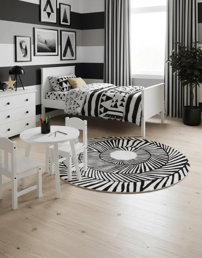 Zebra Orbit Black Hand Tufted 6x6 Wool Area Rug - Image 2